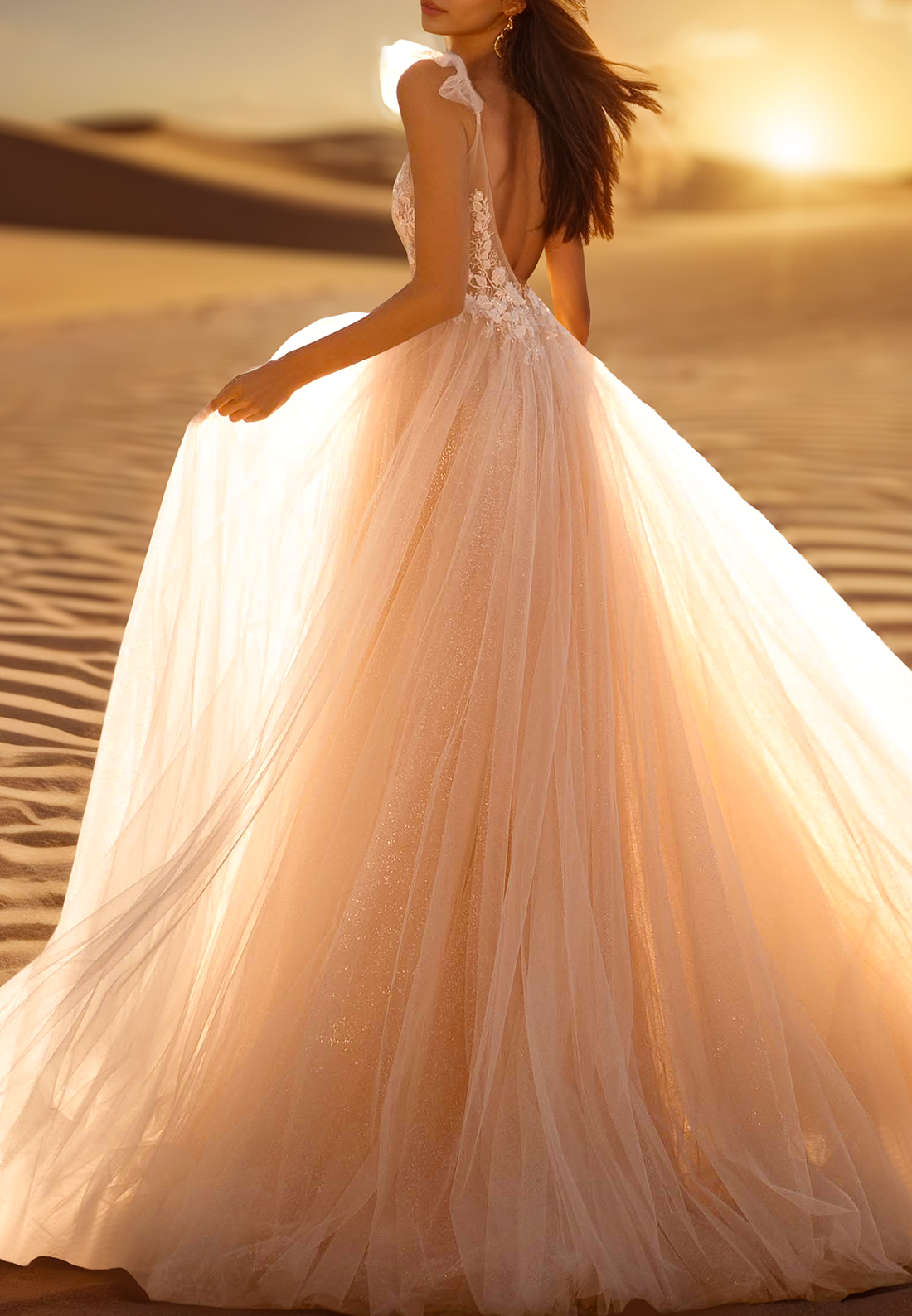 V-Neck Spaghetti Straps Tulle Floral Appliques A-Line Wedding Dress