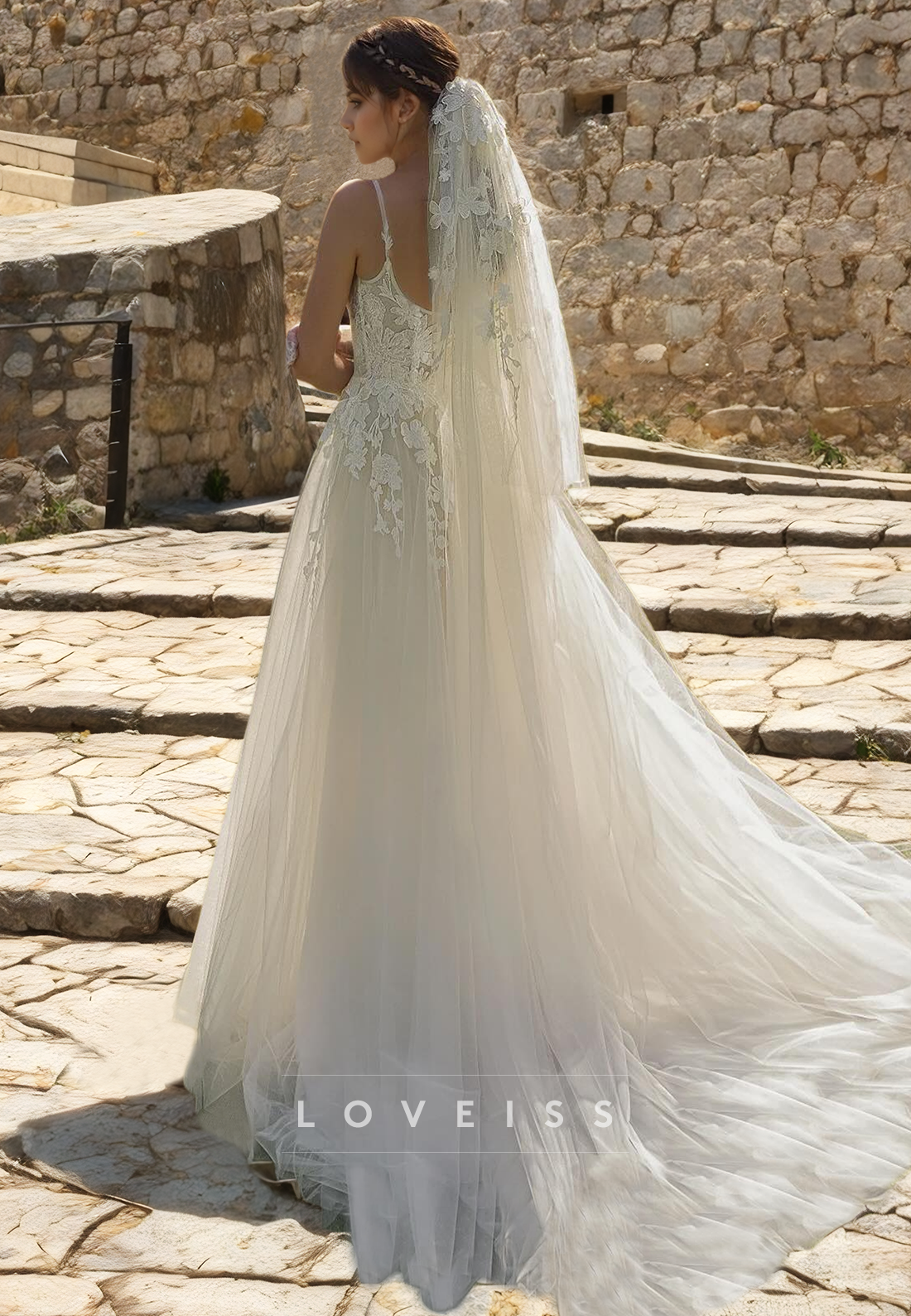 Square Sleeveless Appliques Tulle A-Line Beach Wedding Dress