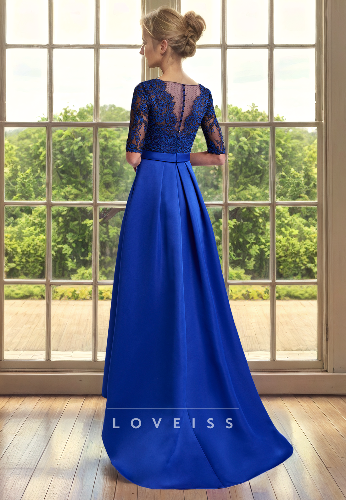 V-Neck Half Sleeves Appliques Sleek Satin A-Line Mother of Bride Dress Cocktail Dress