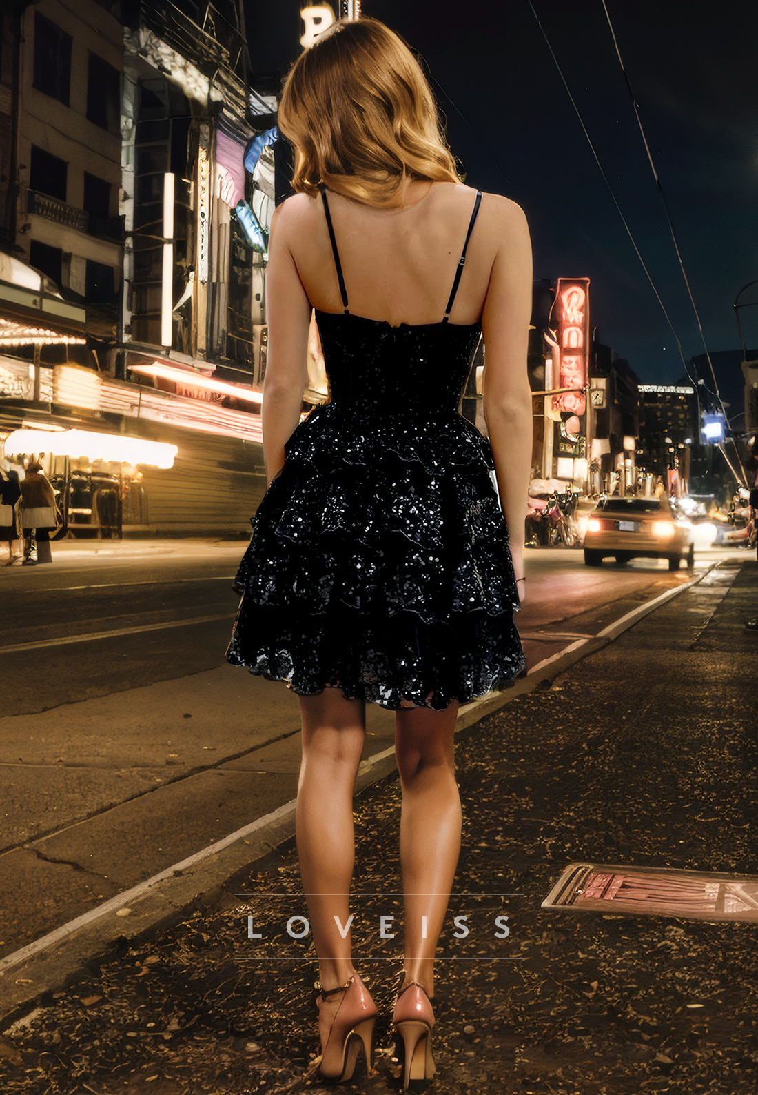 Sweetheart Sleeveless Appliques Sheer Tiered A-Line Homecoming Dress