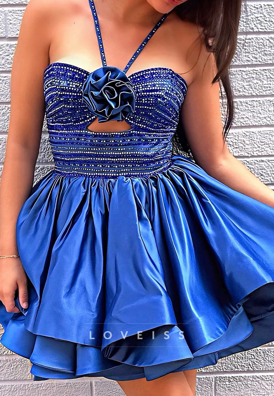 Halter Beaded Pleated A-Line Short Homecoming Dress