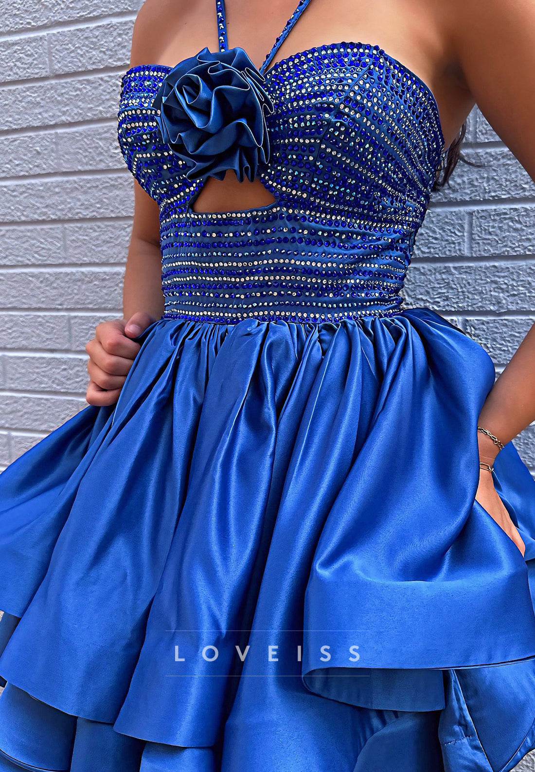 Halter Beaded Pleated A-Line Short Homecoming Dress