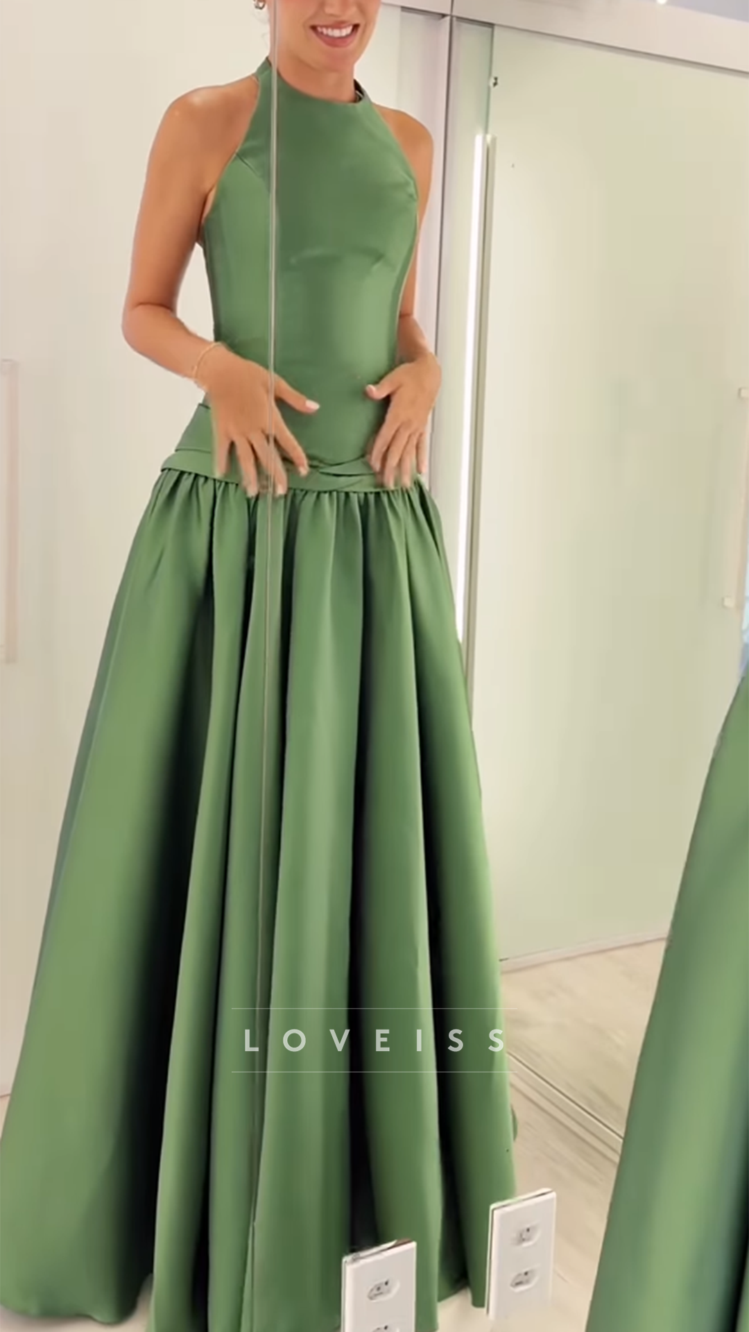 Halter Satin Sleeveless A-Line Evening Dress