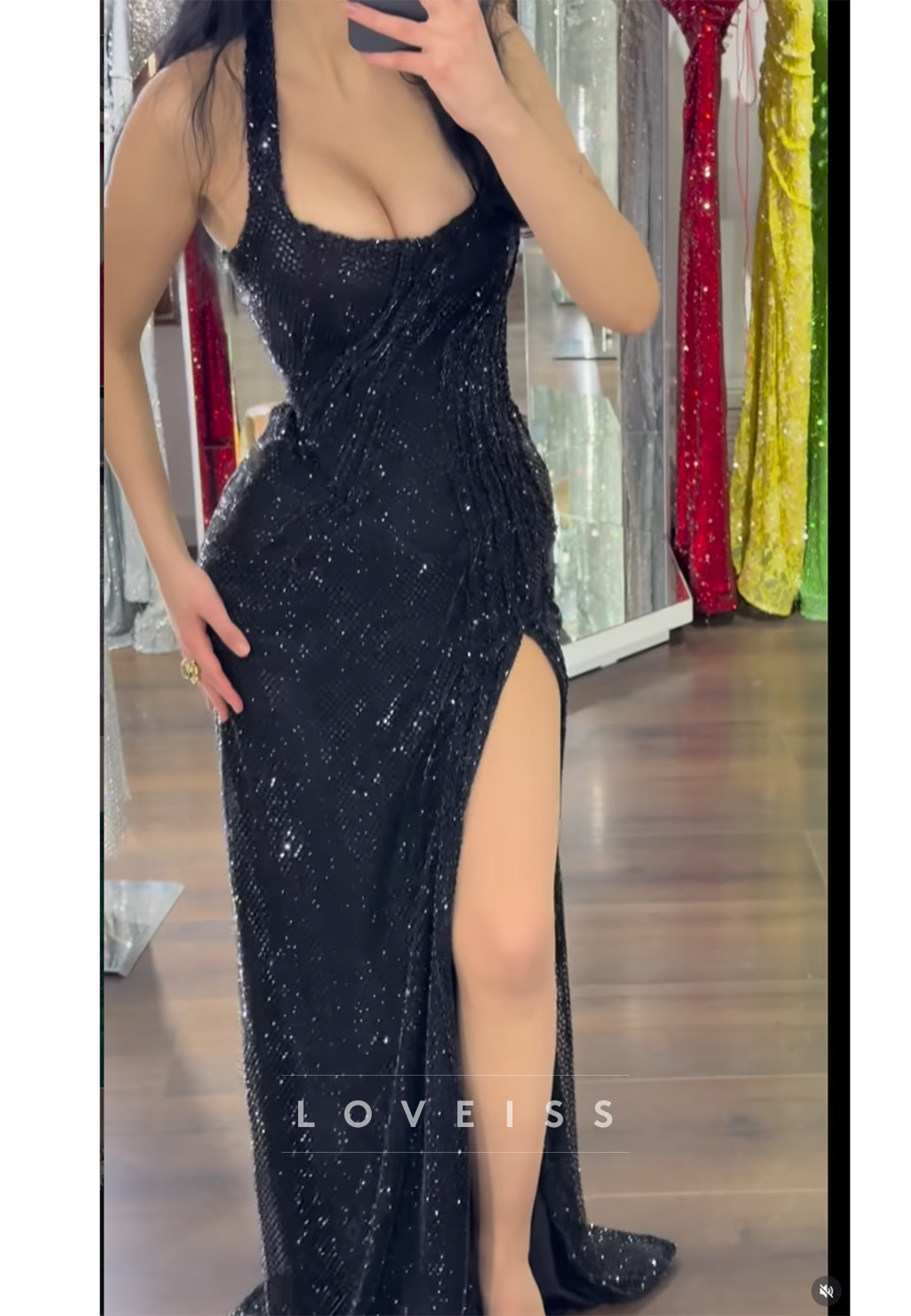 Halter Scoop Straps Beaded Embroidery Sparkly Sheath Prom Dress