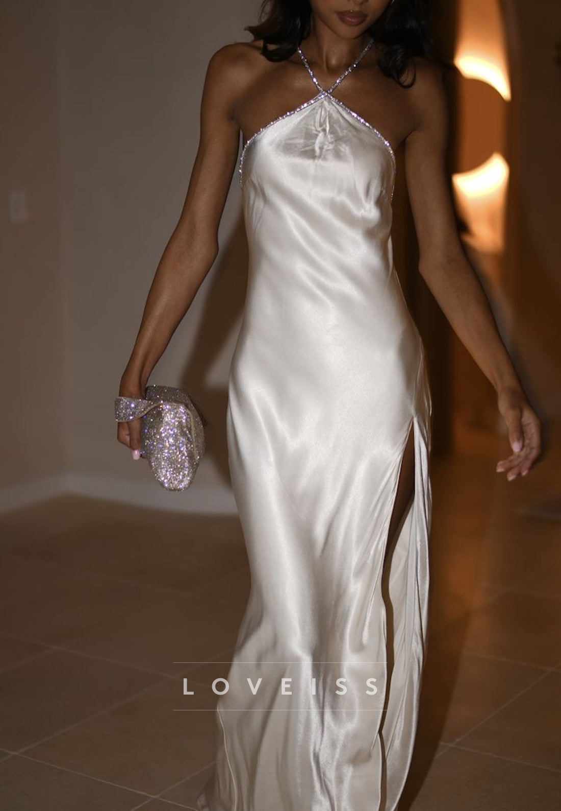 Halter Sleeveless Backless Sleek Sheath Beach Wedding Dress