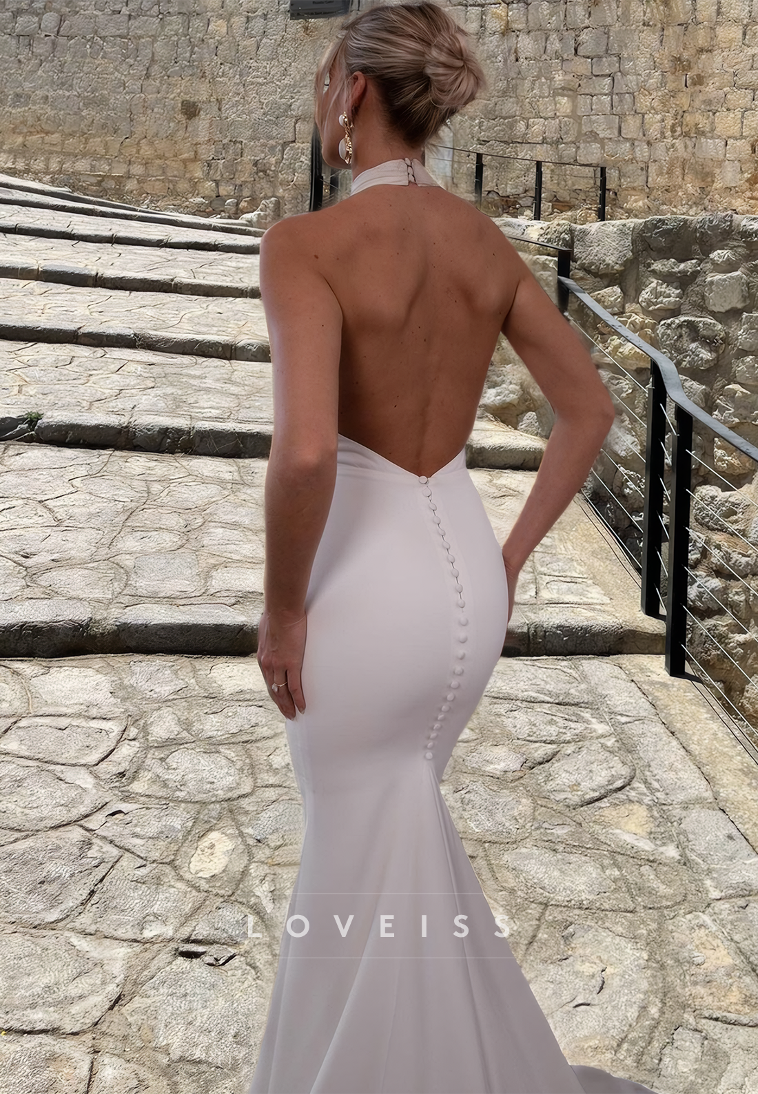 Halter Sleeveless Backless Sweep Train Mermaid Wedding Dress Dress