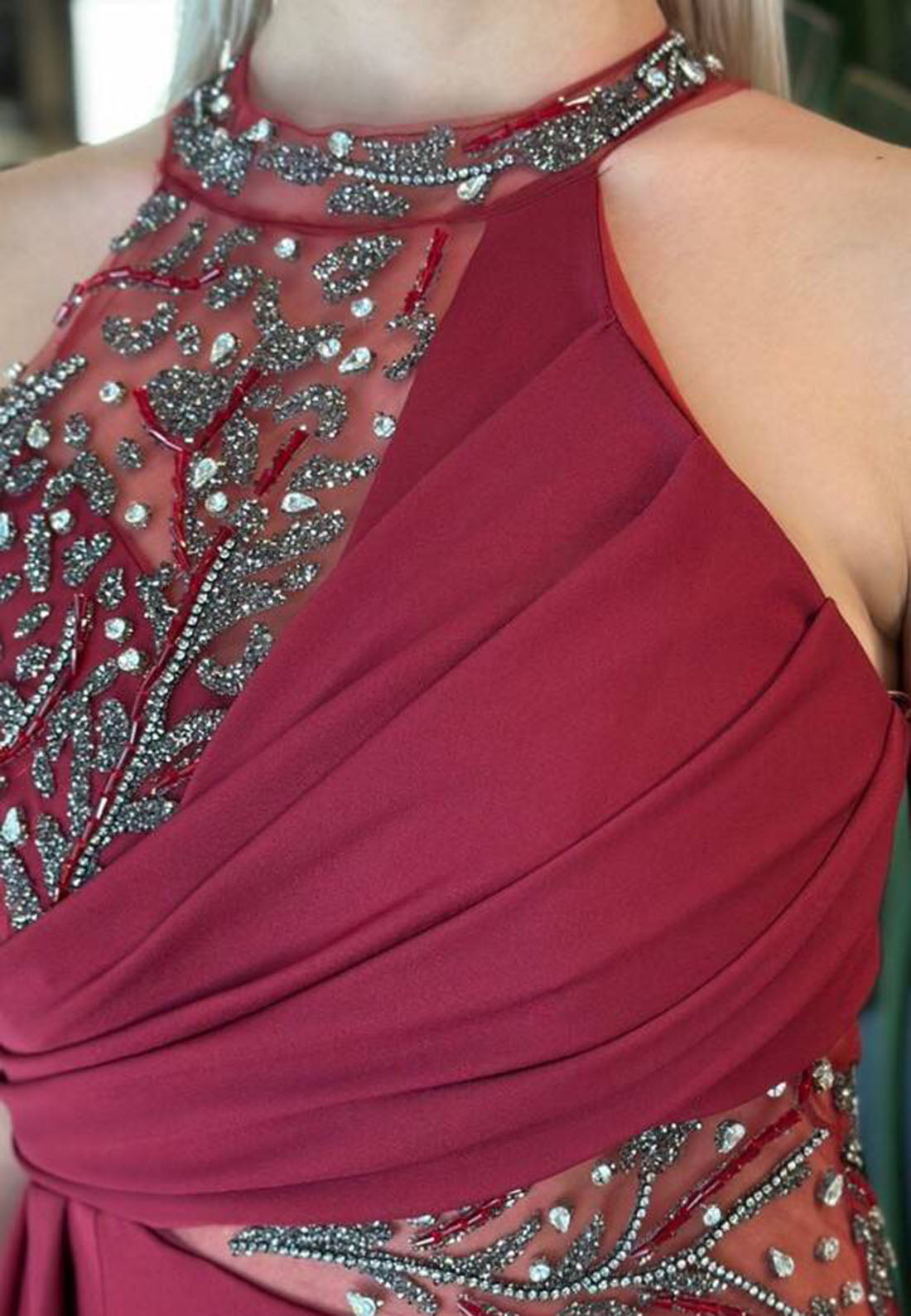 Halter Sleeveless Beaded Pleated Mother of Bride Dress Mermaid Evening Dress