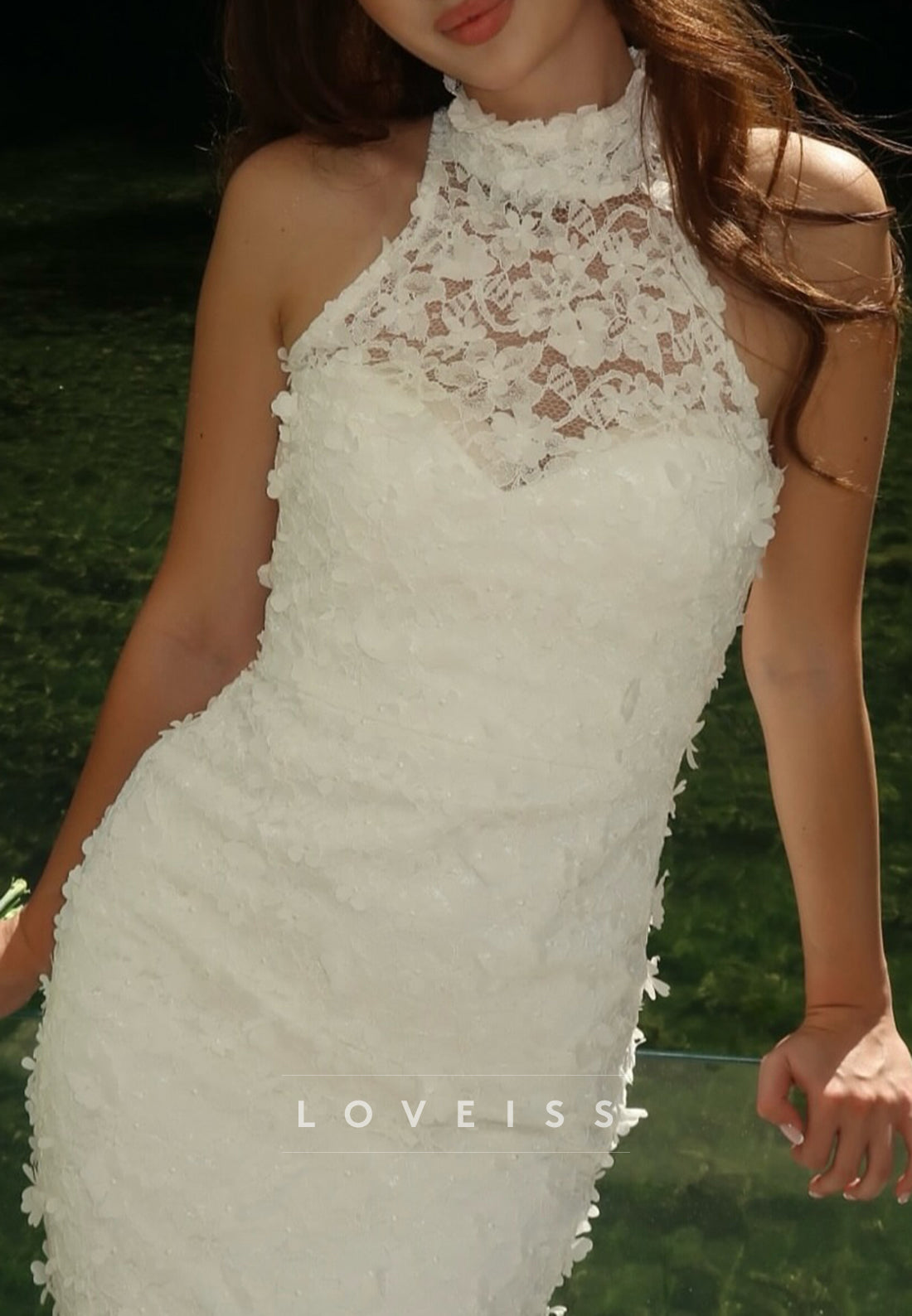 Halter Sleeveless Floral Embellished Mermaid Wedding Dress