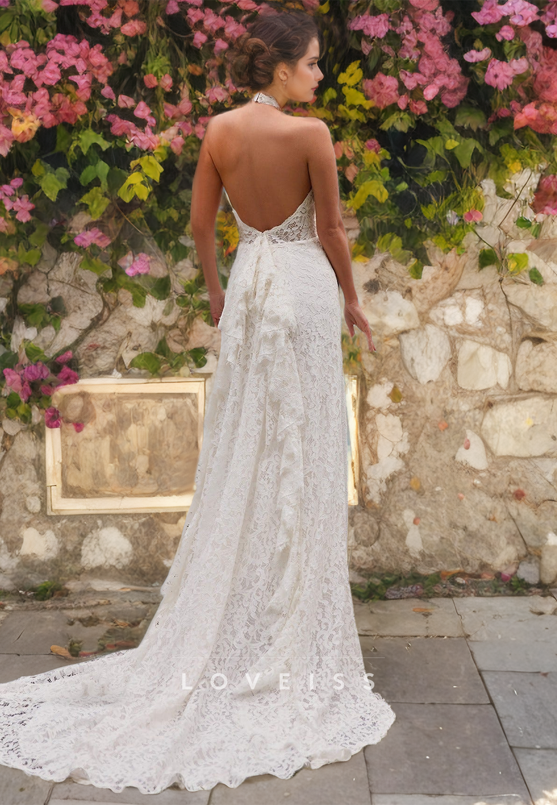 Halter Sleeveless Illusion Appliques Mermaid Wedding Dress