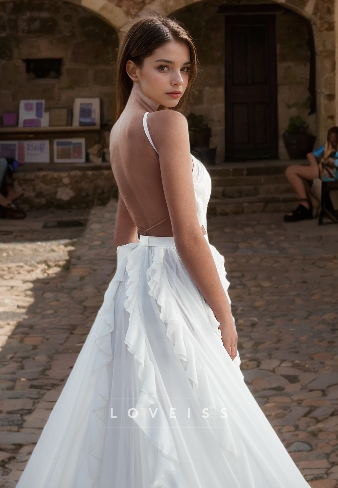 Halter Sleeveless Illusion Chiffon A-Line Beach Wedding Dress