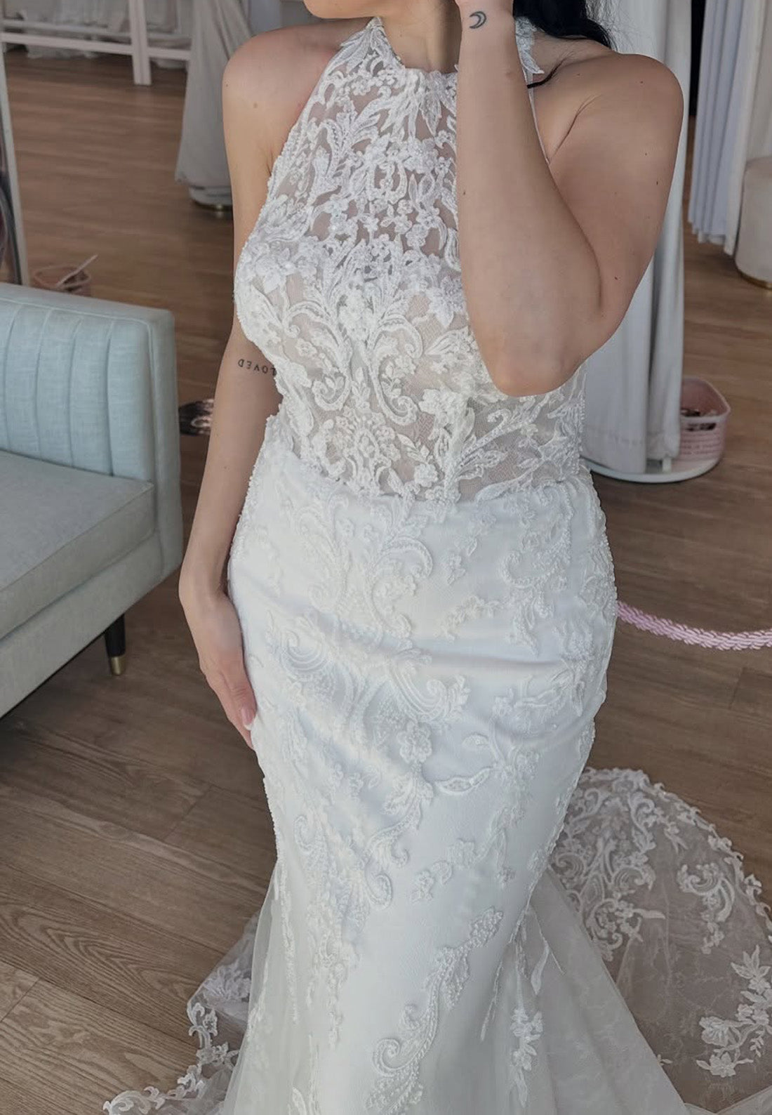 Halter Sleeveless Lace Appliques Mermaid Wedding Dress