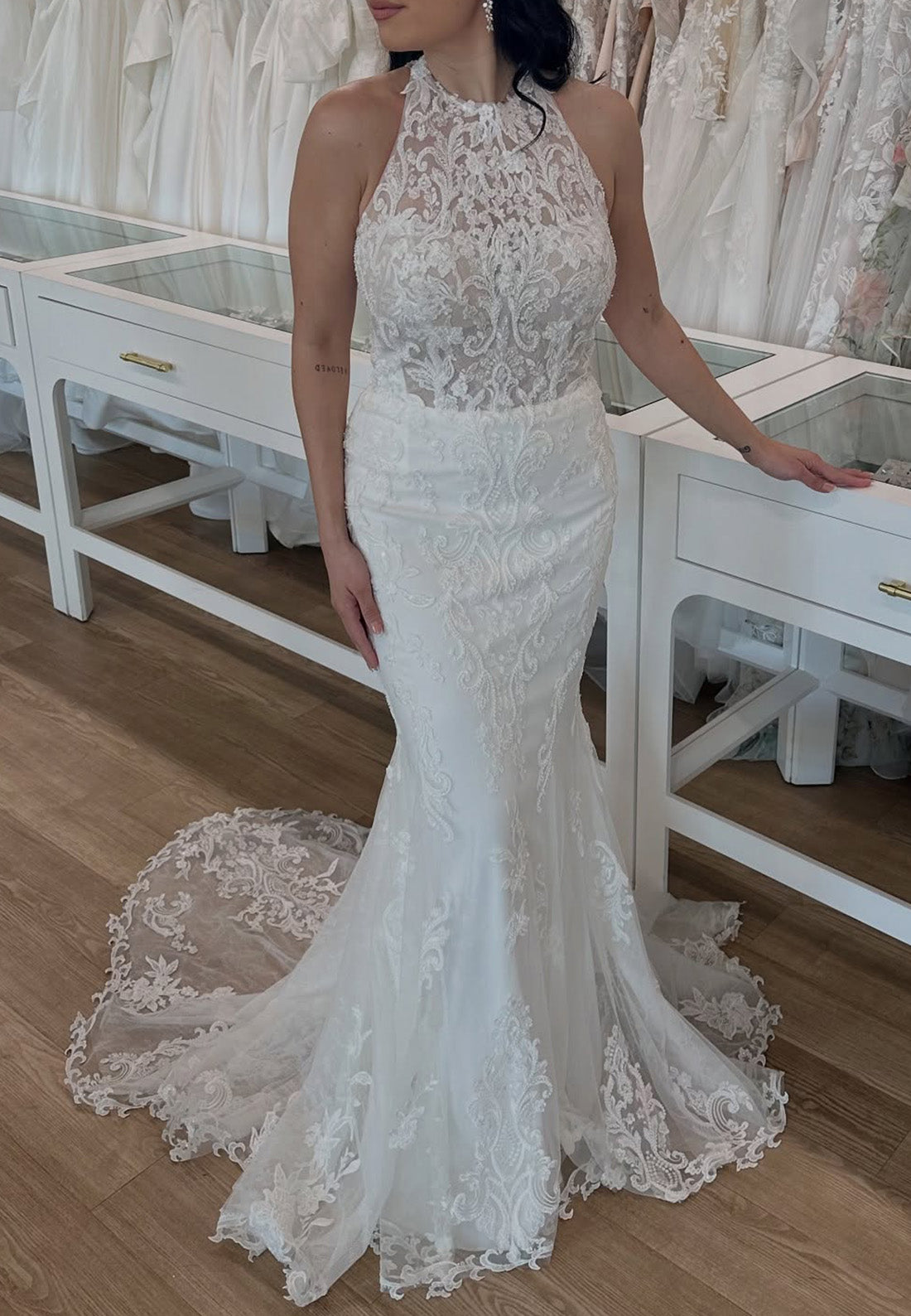Halter Sleeveless Lace Appliques Mermaid Wedding Dress