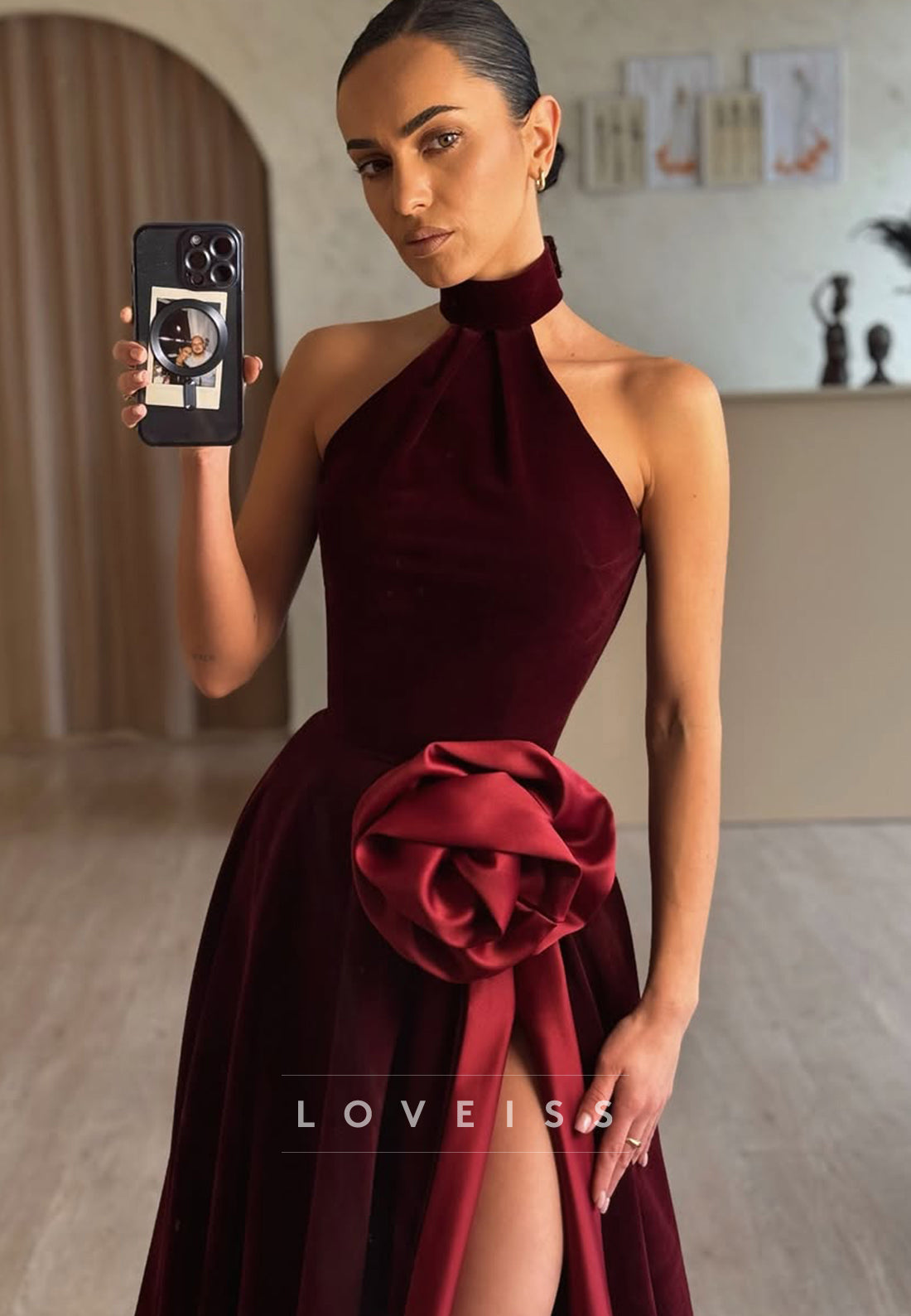 Halter Sleeveless Side Slit A-Line Formal Dress