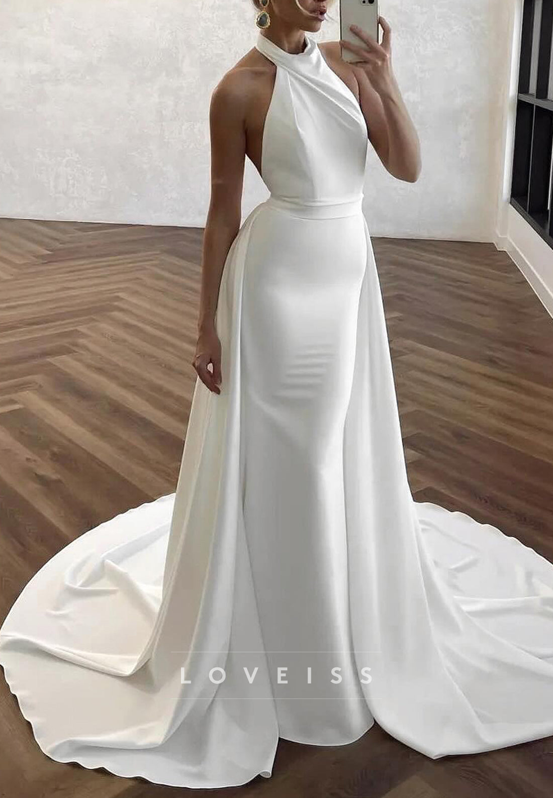 Halter Sleeveless Sleek Fitted Mermaid Beach Wedding Dress