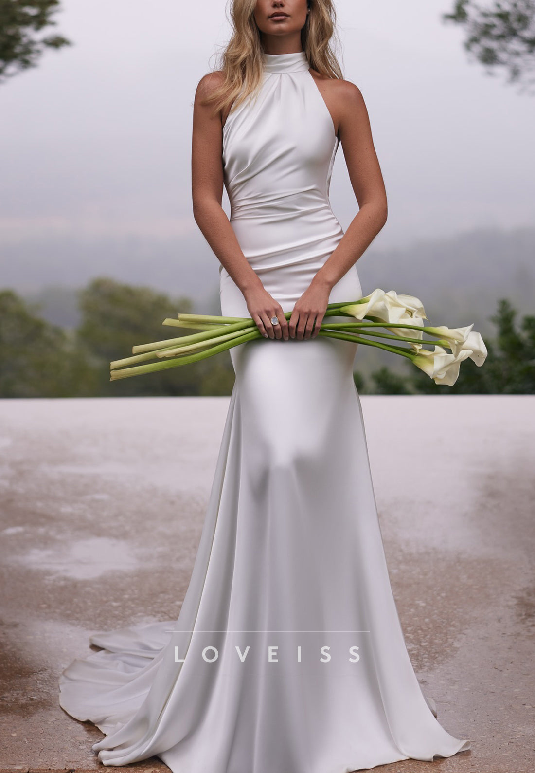 Halter Sleeveless Sleek Fitted Mermaid Beach Wedding Dress