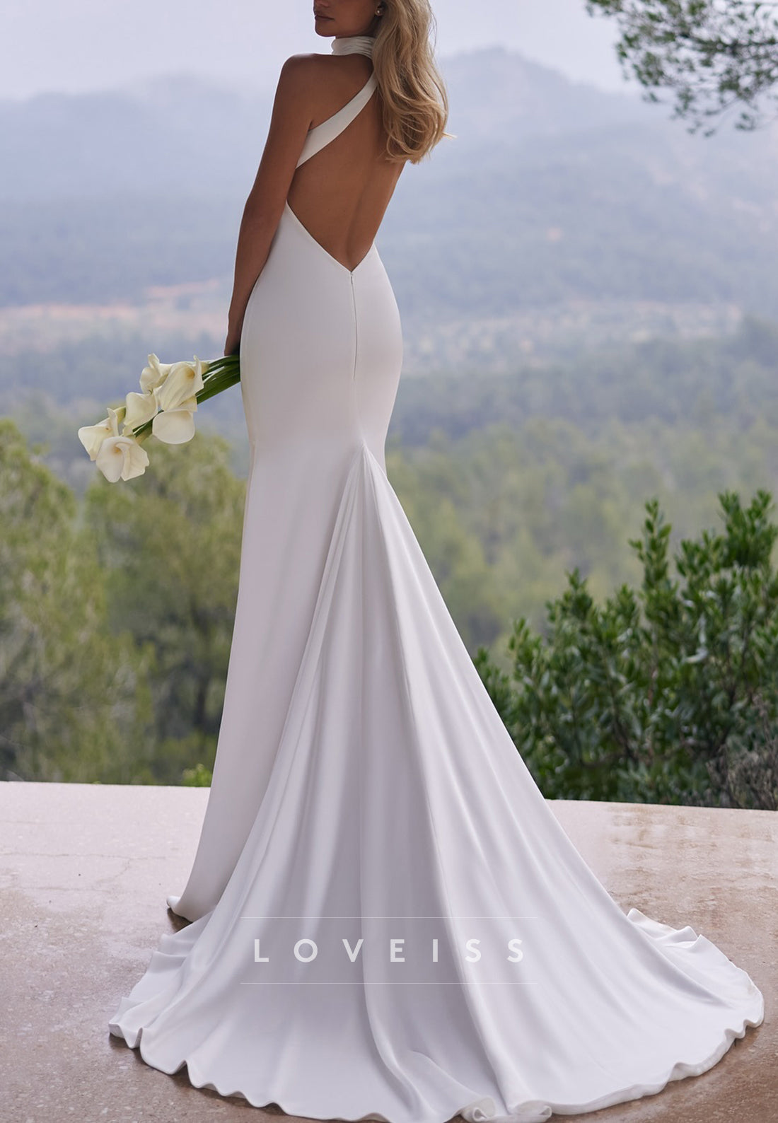 Halter Sleeveless Sleek Fitted Mermaid Beach Wedding Dress