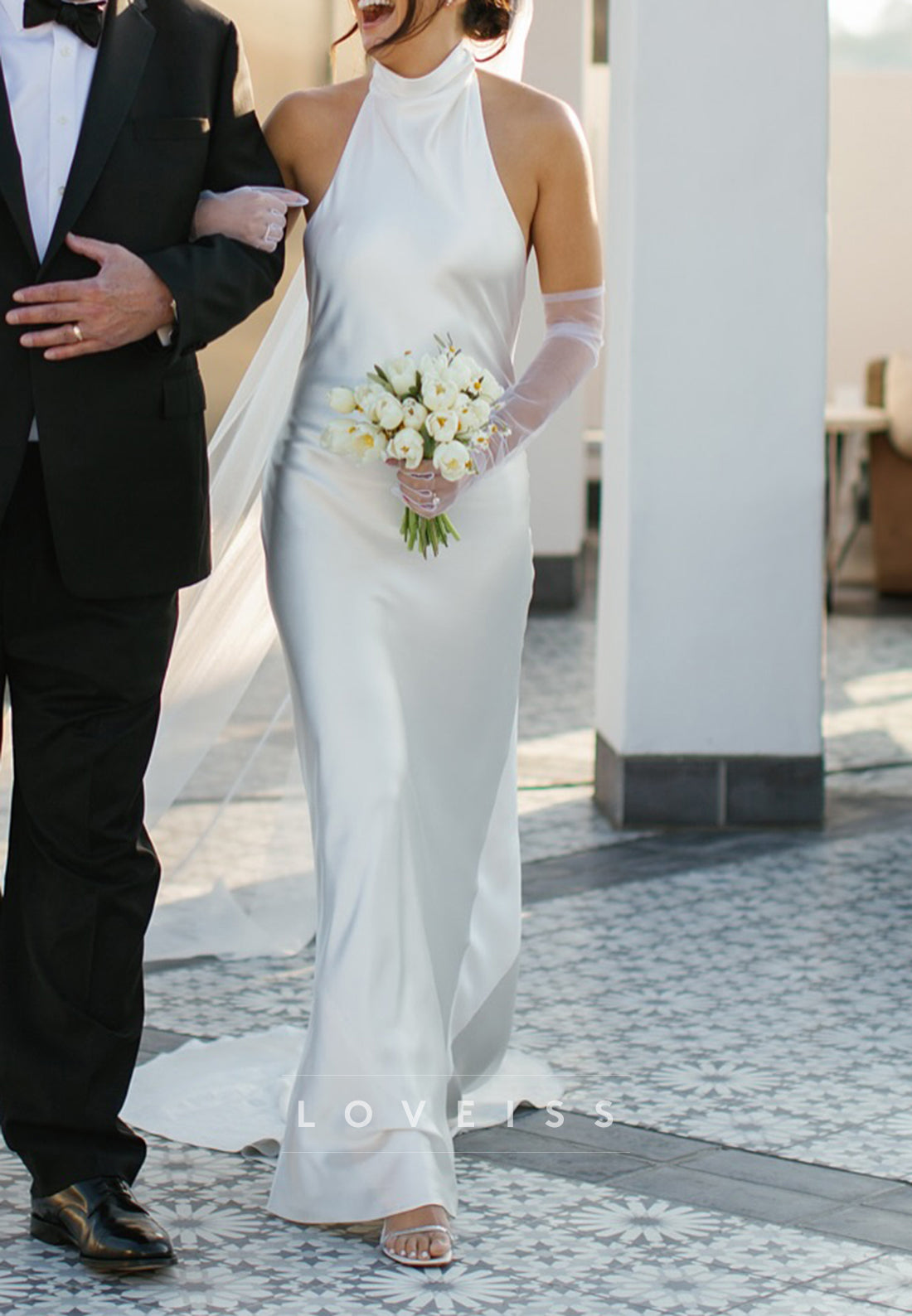 Halter Sleeveless Sleek Mermaid Beach Wedding Dress
