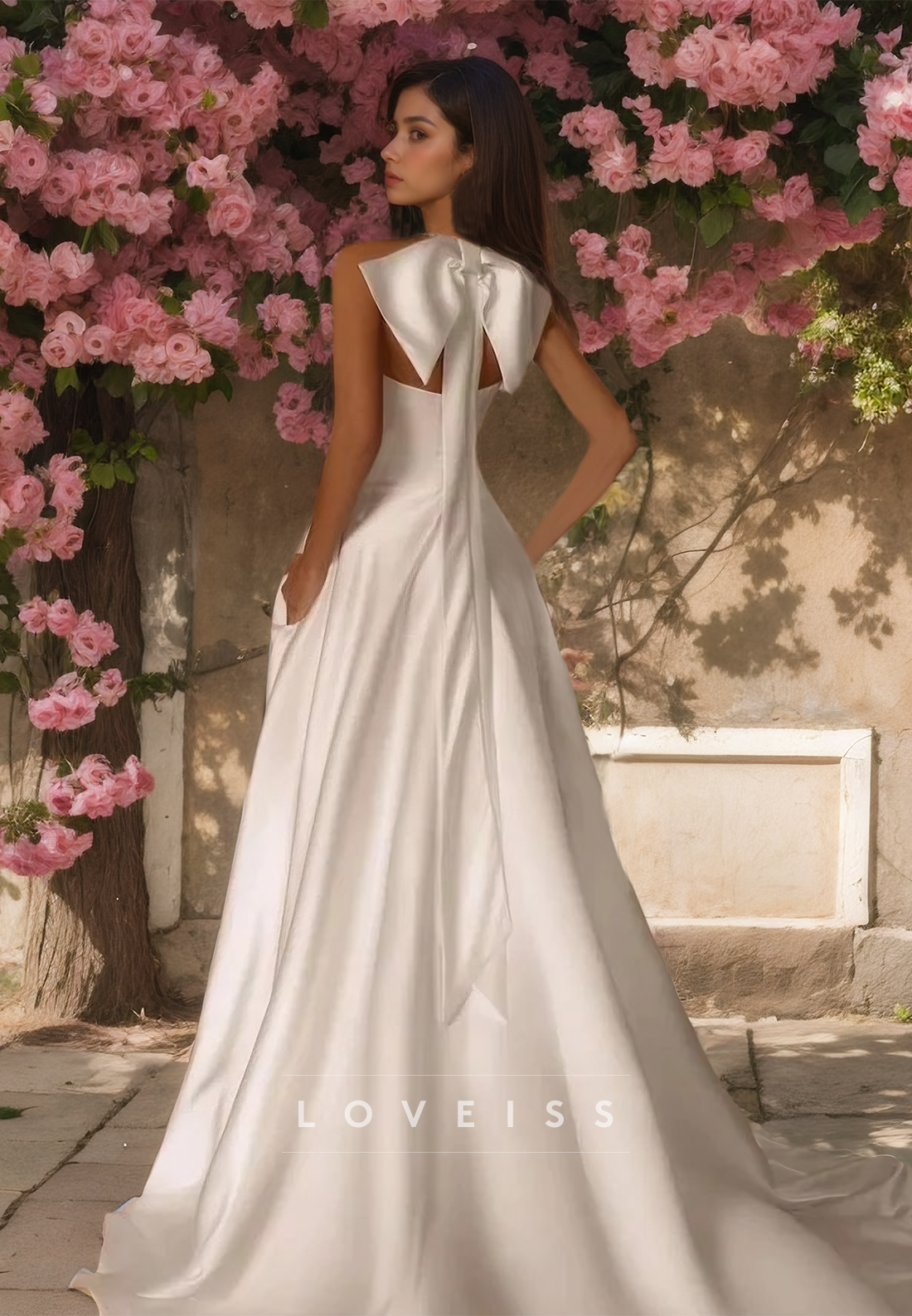 Halter Sleeveless Sleek Satin A-Line Wedding Dress