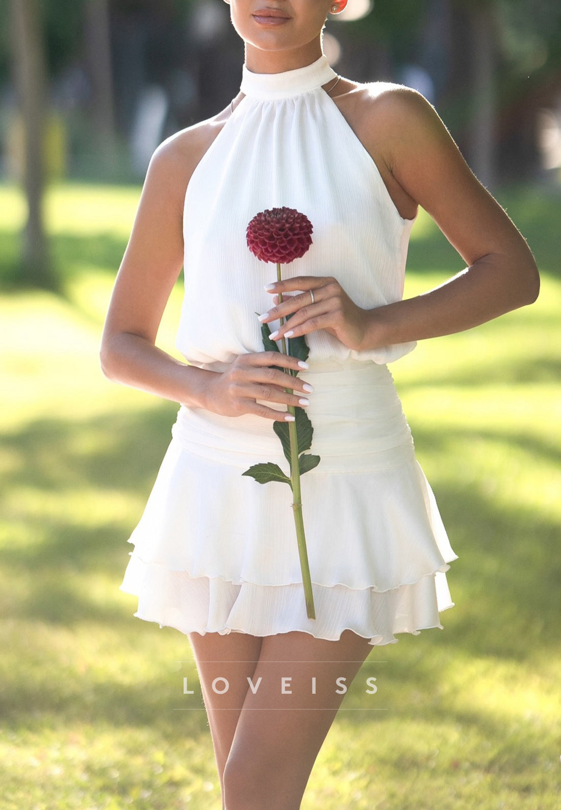 Halter Sleeveless Tiered A-Line Short Wedding Dress – Loveiss
