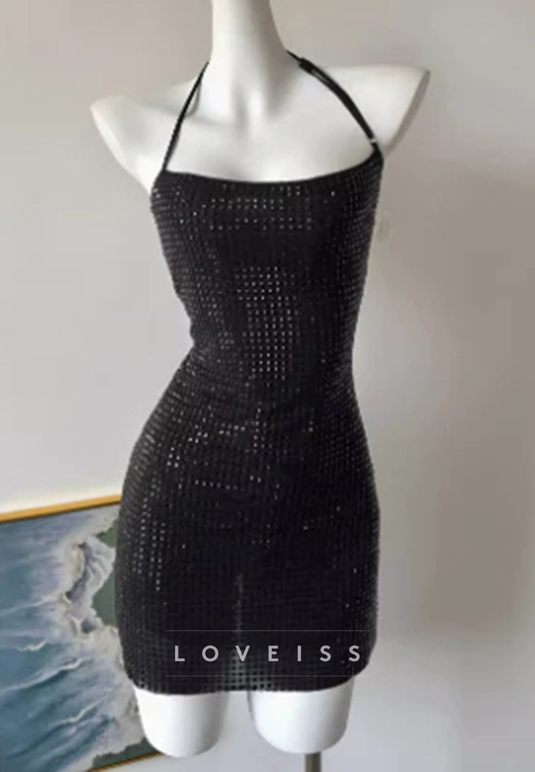 Halter Square Beaded Sparkly Sheath Party Homecoming Dres
