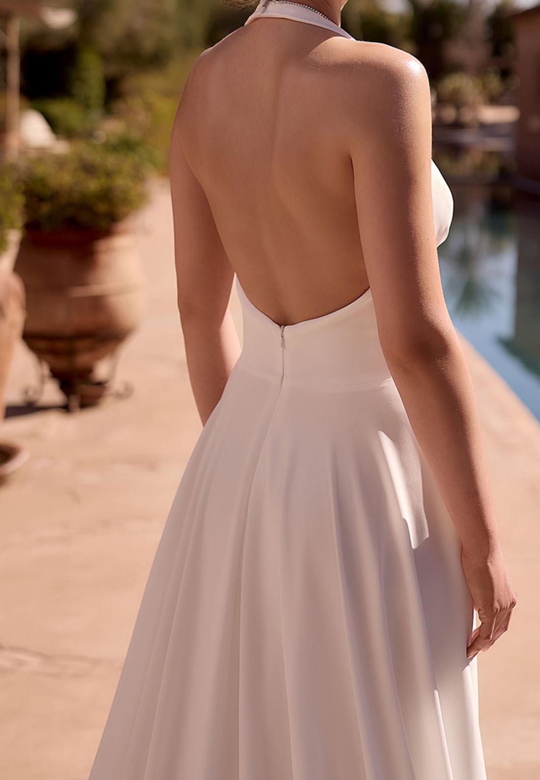 Halter V-Neck Backless Pleated A-Line Beach Wedding Dress
