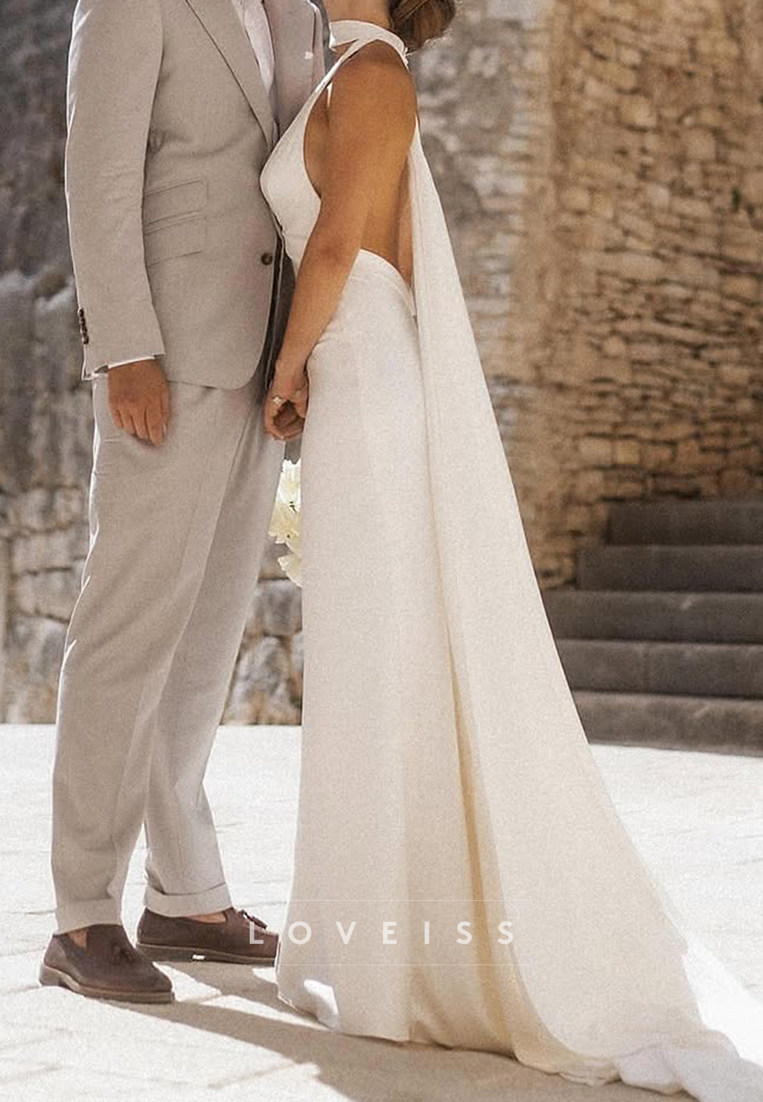 Halter V-Neck Sleeveless Sleek Mermaid Wedding Dress