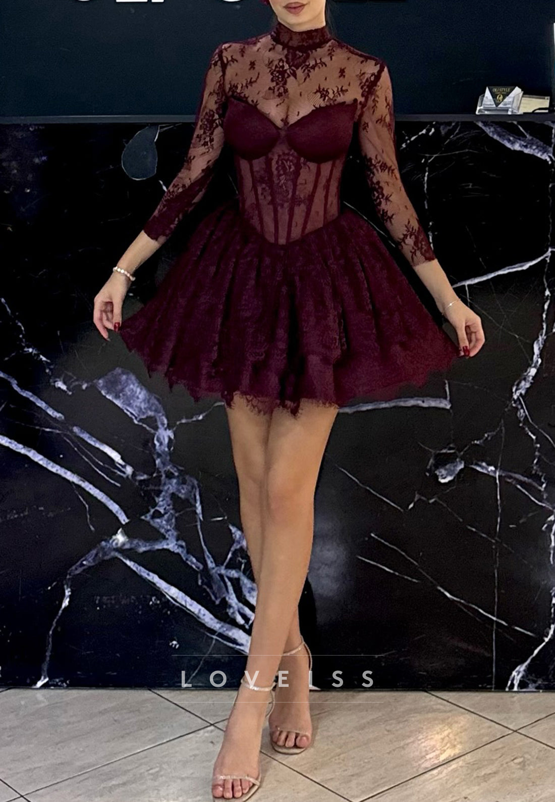 High Neck Appliques A-Line Party Homecoming Dress