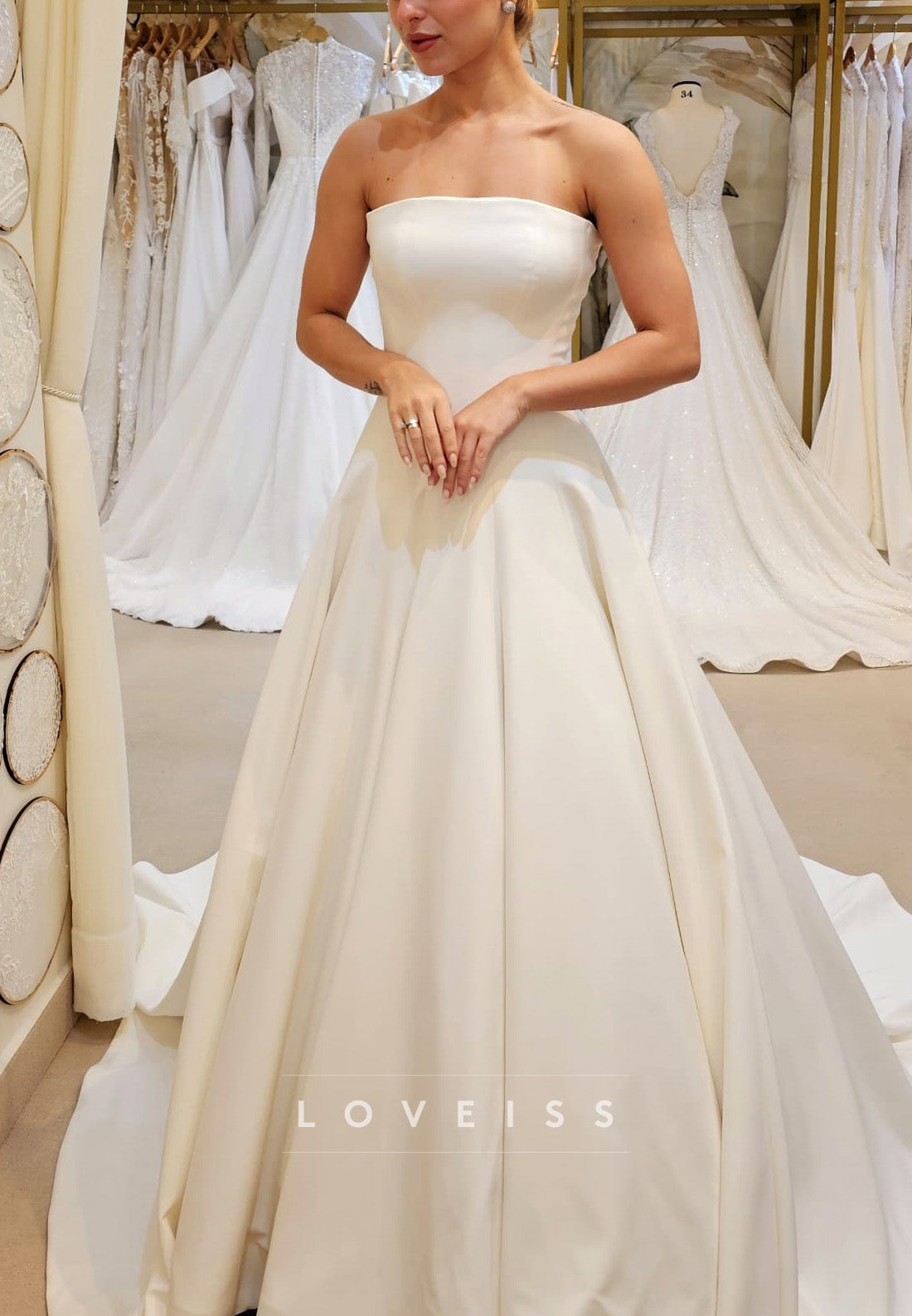 High Neck Cap Sleeves Lace Appliques A-Line Wedding Dress
