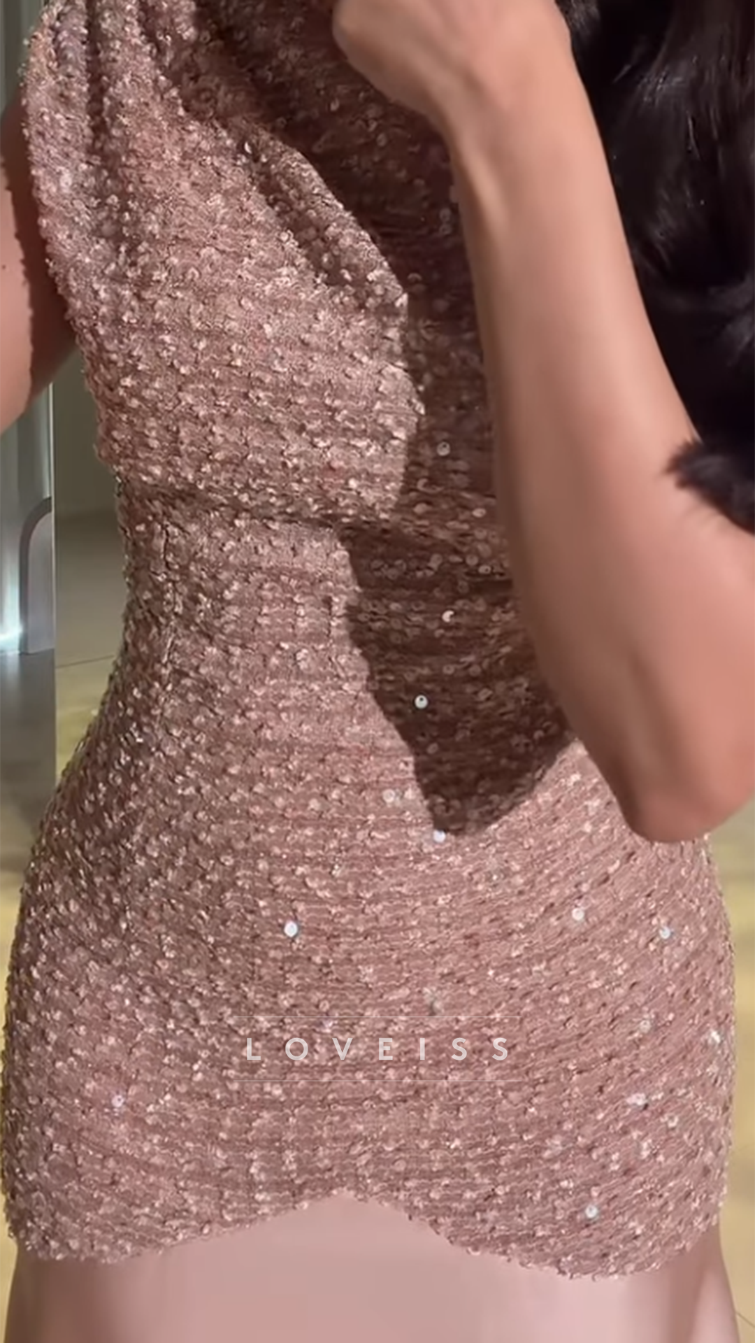 High Neck Cap Sleeves Sheath Sequins Sheath Formal Dress