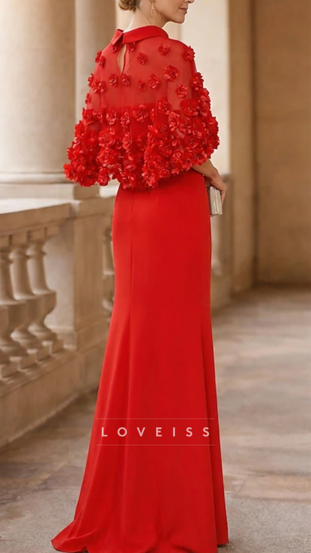 High Neck Floral Embellished Sheath Mother of Bride Dress