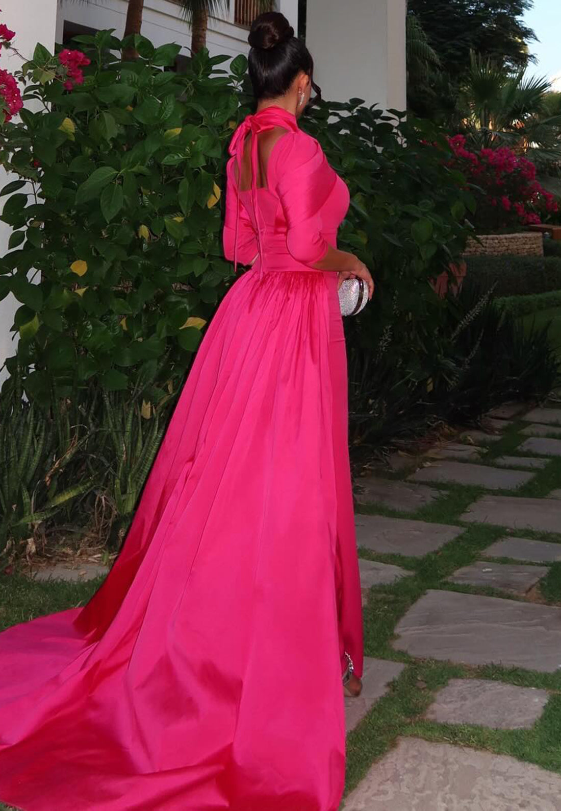 High Neck Half Sleeves Sleek Mermaid Evening Dresss