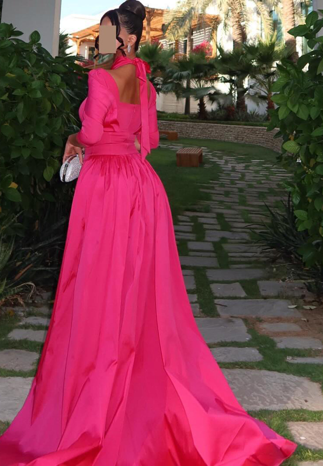 High Neck Half Sleeves Sleek Mermaid Evening Dresss