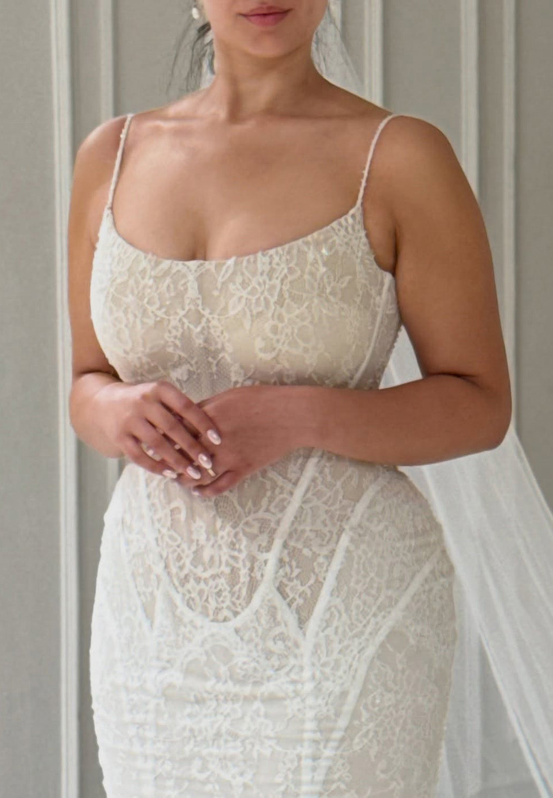 High Neck Long Sleeves Appliques Mermaid Wedding Dress
