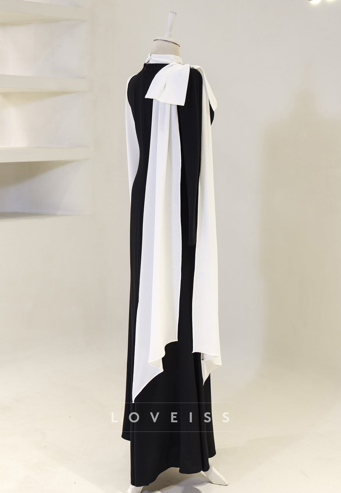 High Neck Long Sleeves Bow Beaded Sheath Mother of Bride Dress