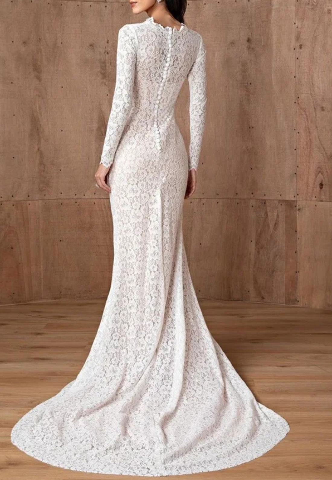 High Neck Long Sleeves Full Appliques Mermaid Wedding Dress
