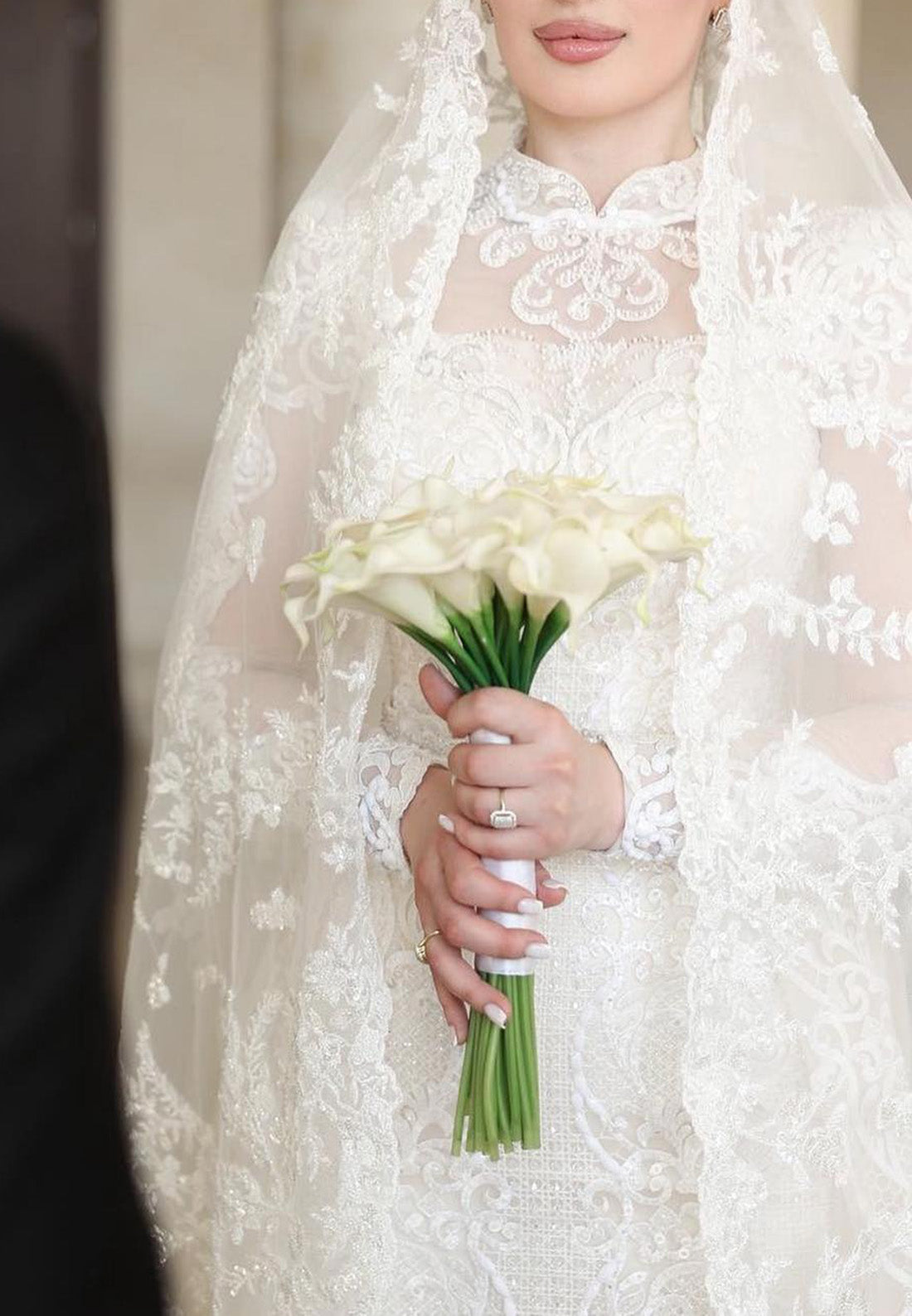 High Neck Long Sleeves Full Lace Appliques Mermaid Wedding Dress