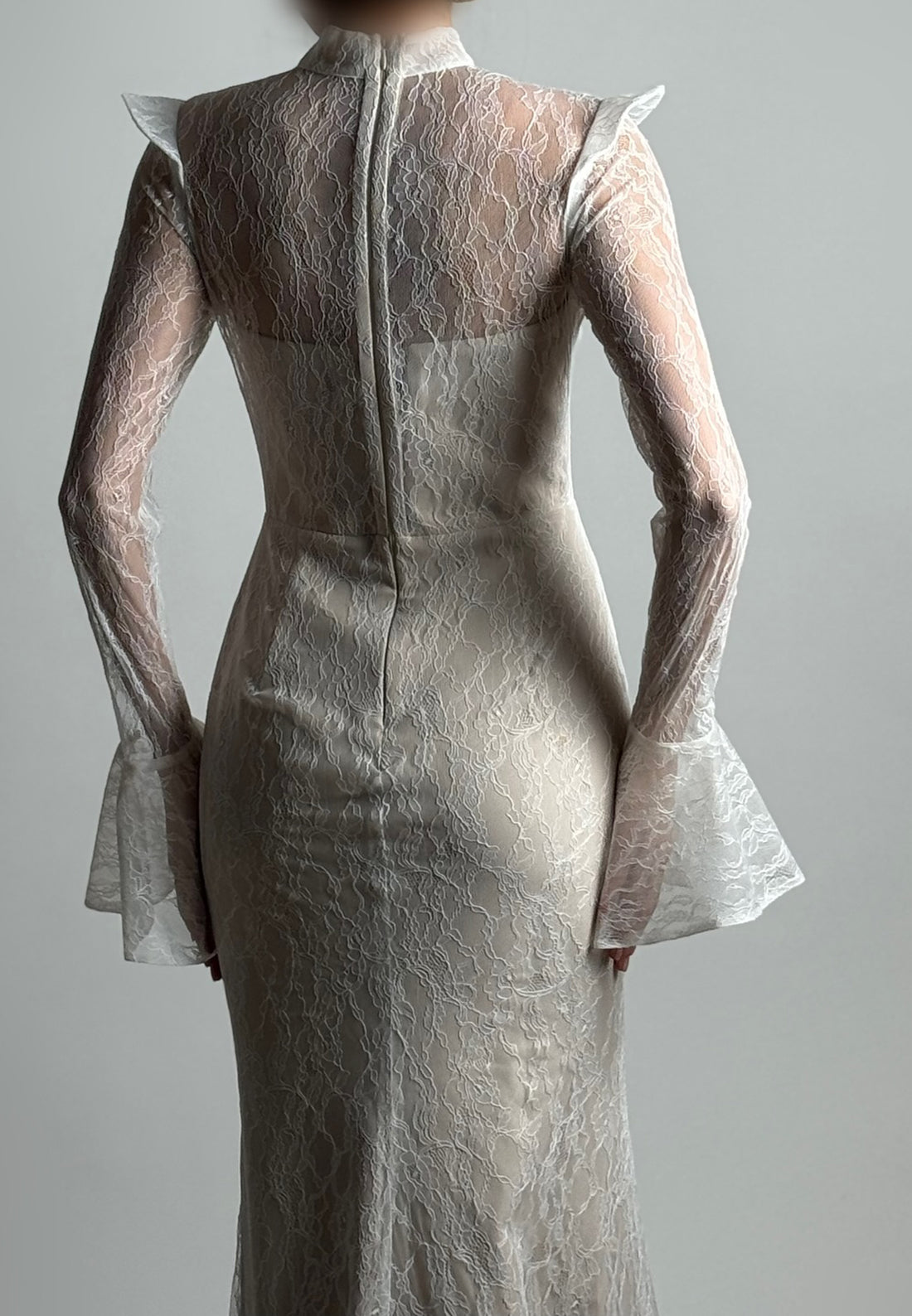 High Neck Long Sleeves Lace Appliques Mermaid Formal Dress