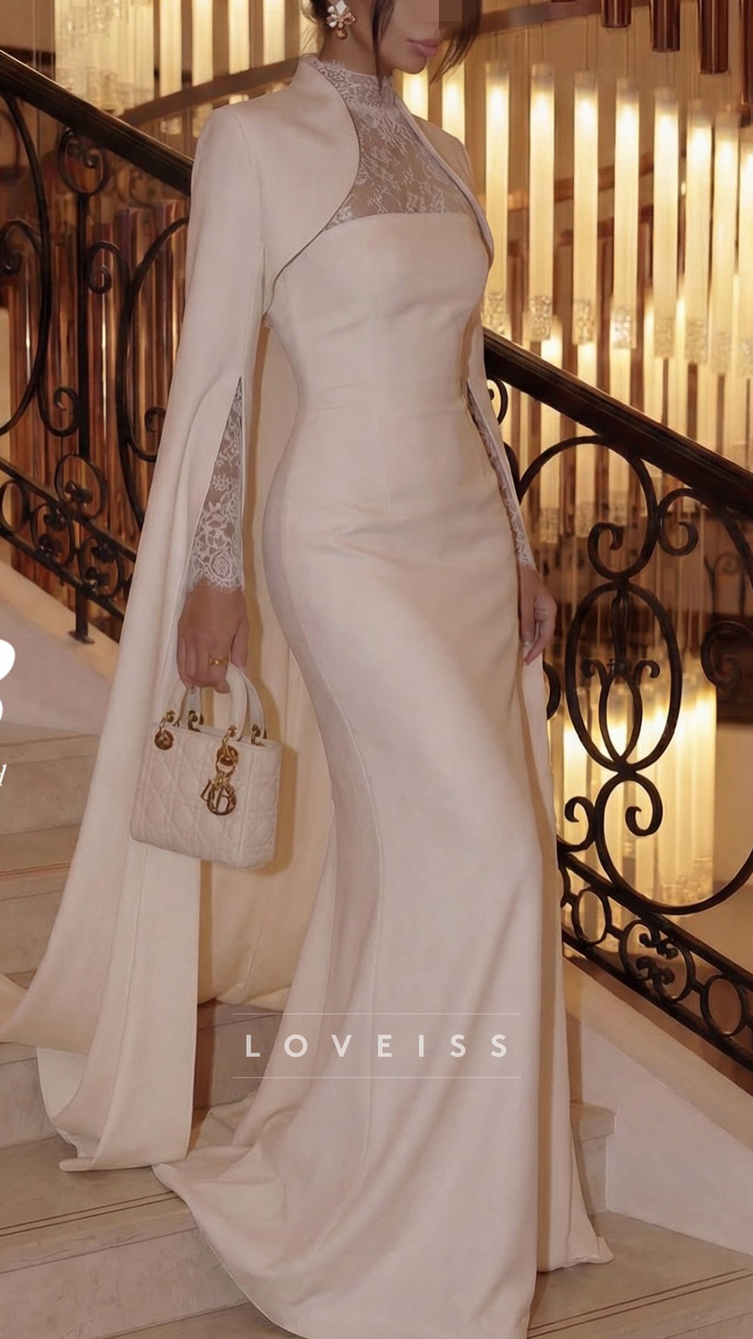 High Neck Long Sleeves Lace Appliques Mermaid Wedding Dress