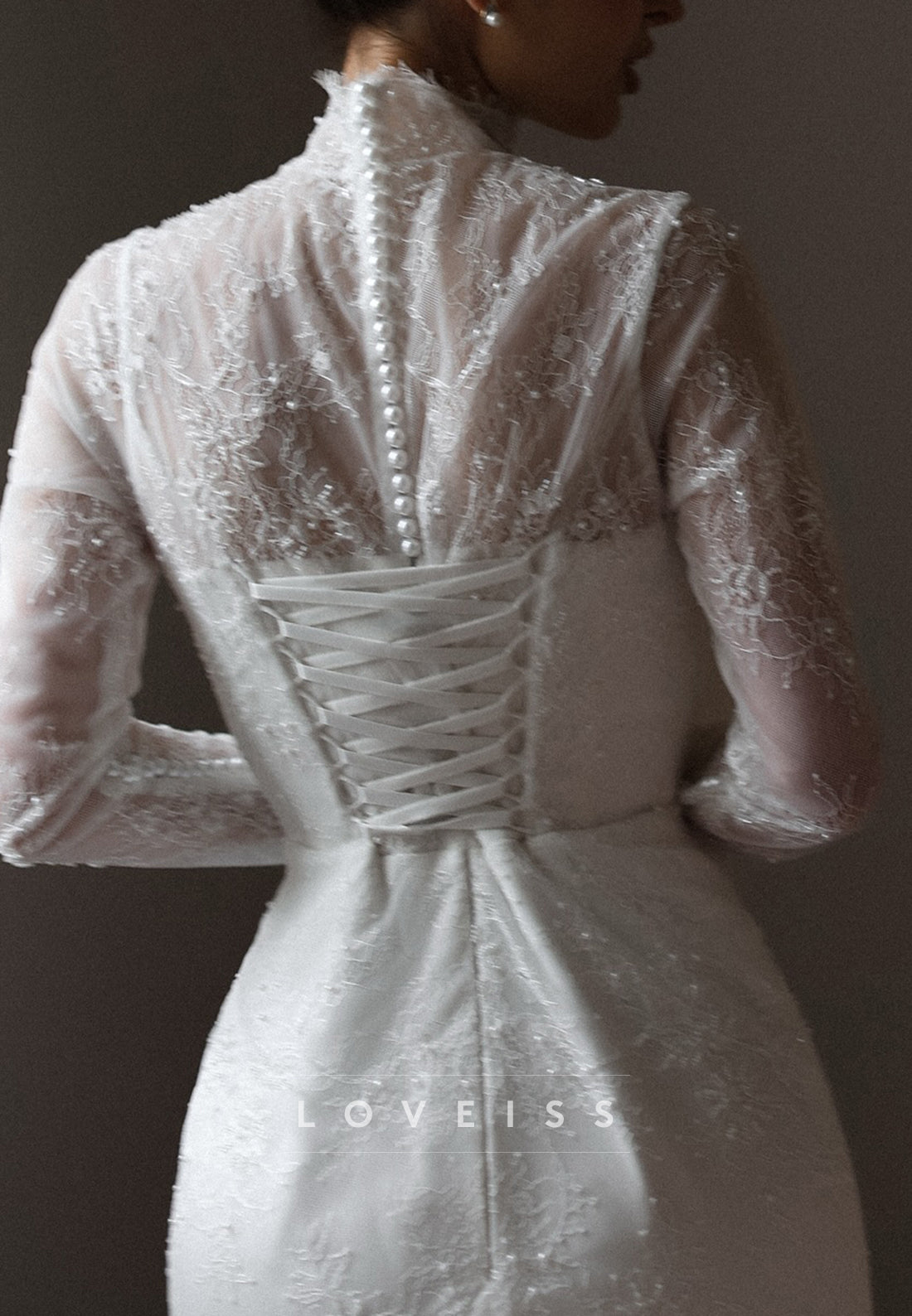 High Neck Long Sleeves Lace Appliques Mermaid Wedding Dress