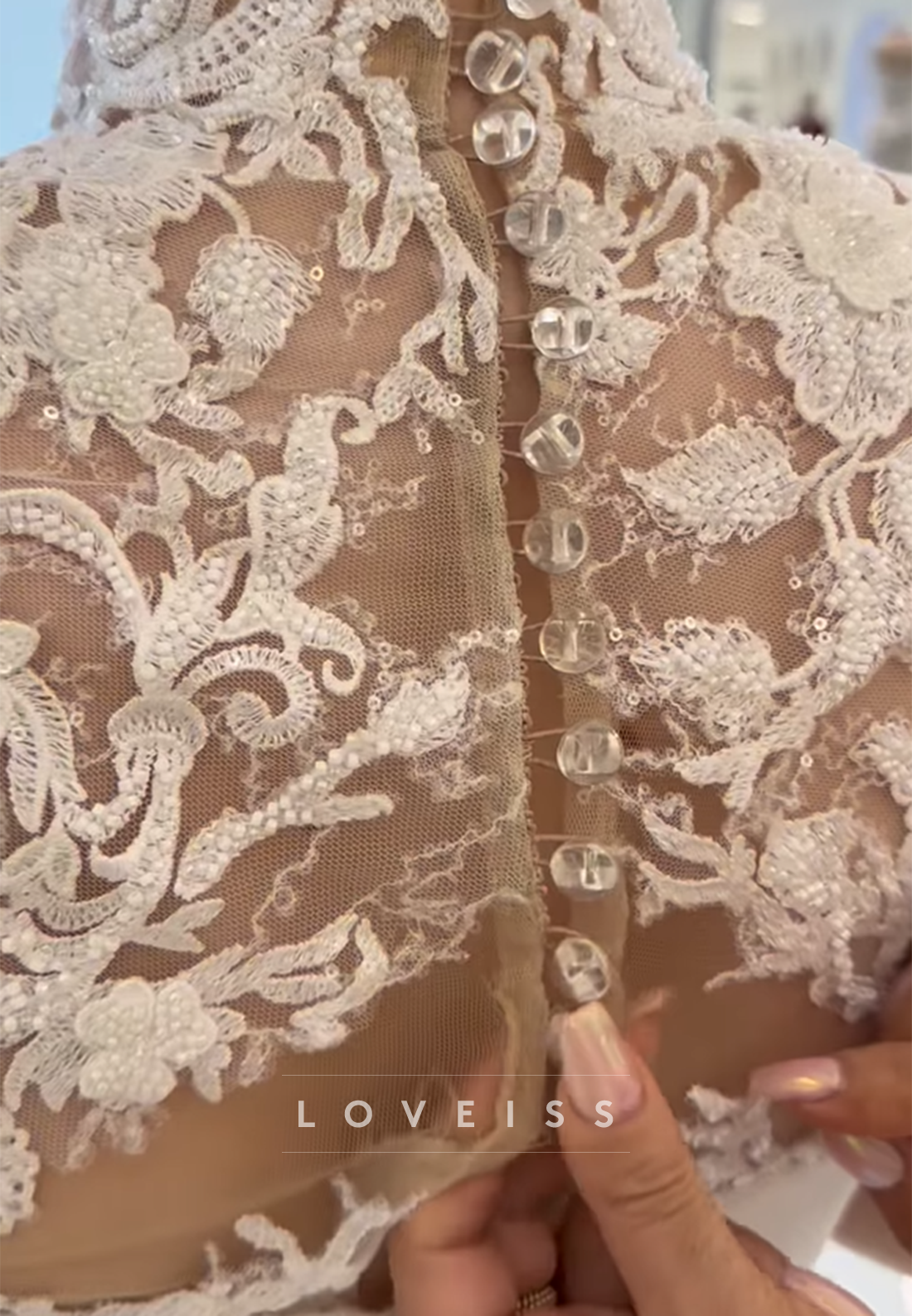 High Neck Long Sleeves Pleated Appliques Mermaid Wedding Dress