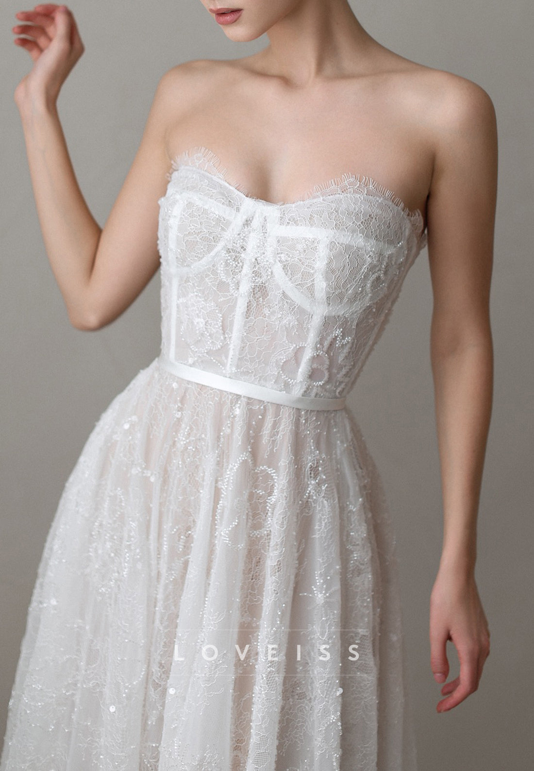 High Neck Long Sleeves Sequins Appliques A-Line Wedding Dress