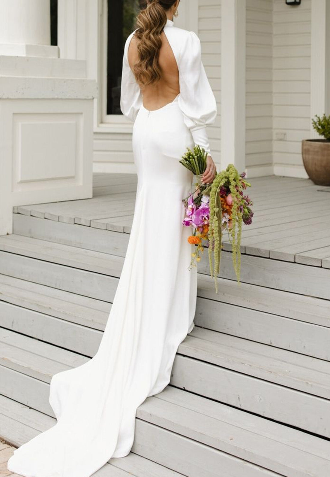 High Neck Long Sleeves Sleek Mermaid Wedding Dress