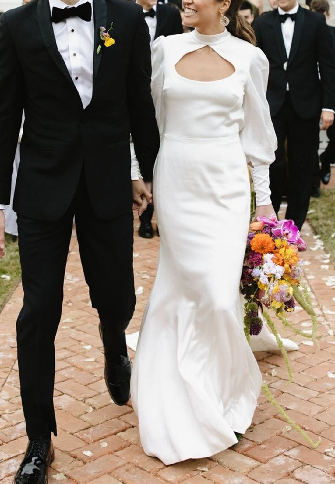 High Neck Long Sleeves Sleek Mermaid Wedding Dress