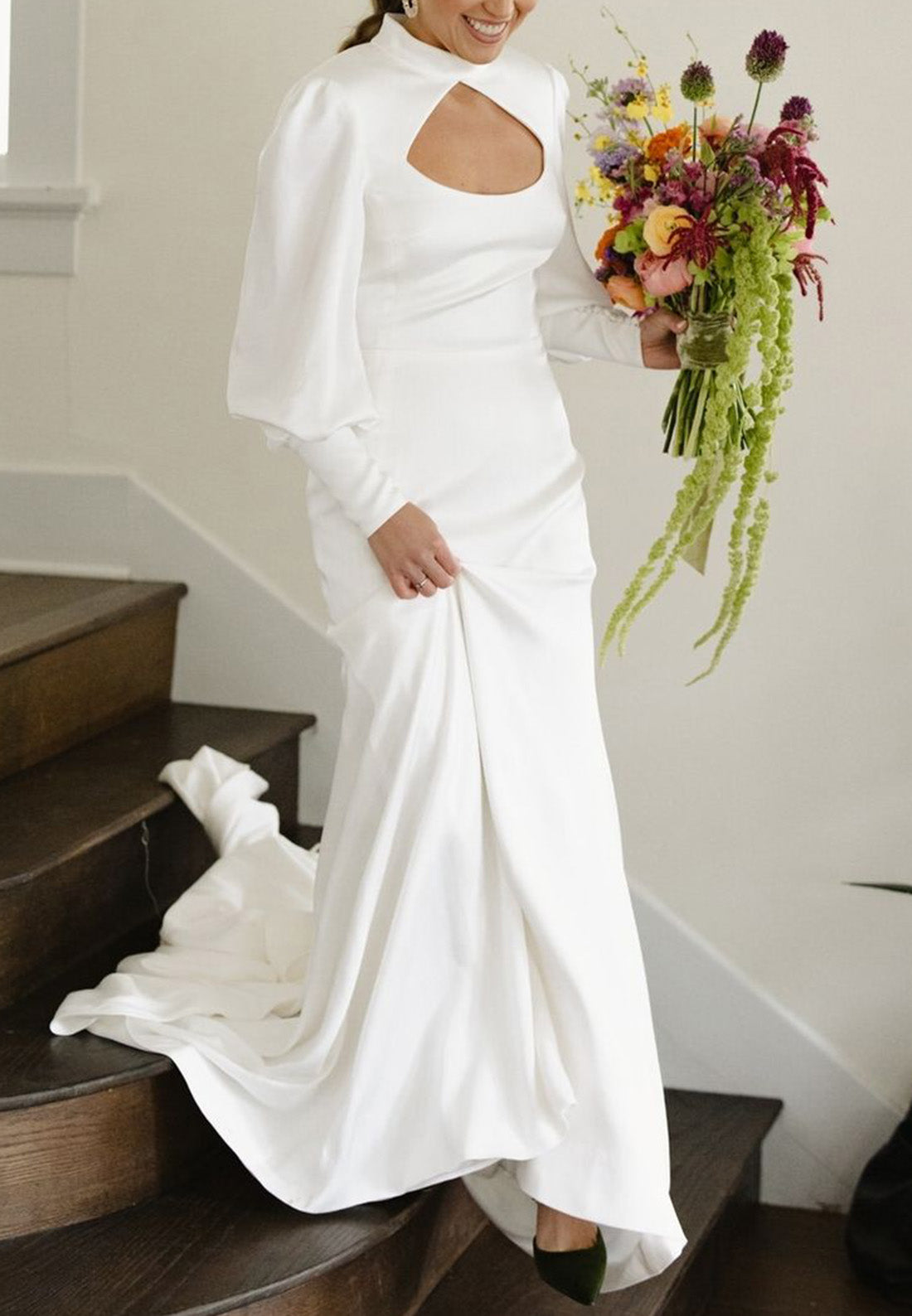 High Neck Long Sleeves Sleek Mermaid Wedding Dress