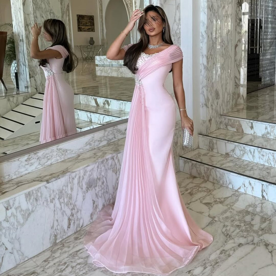 Elegant pink Mermaid Evening Dress with Overskirt