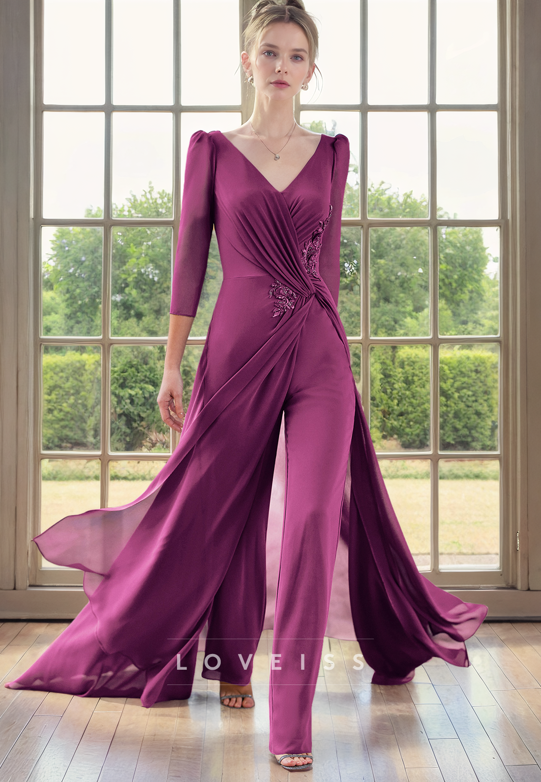 Jumpsuit Long Suit Chiffon Ruched Mother of Bride Dress Cocktail Dress