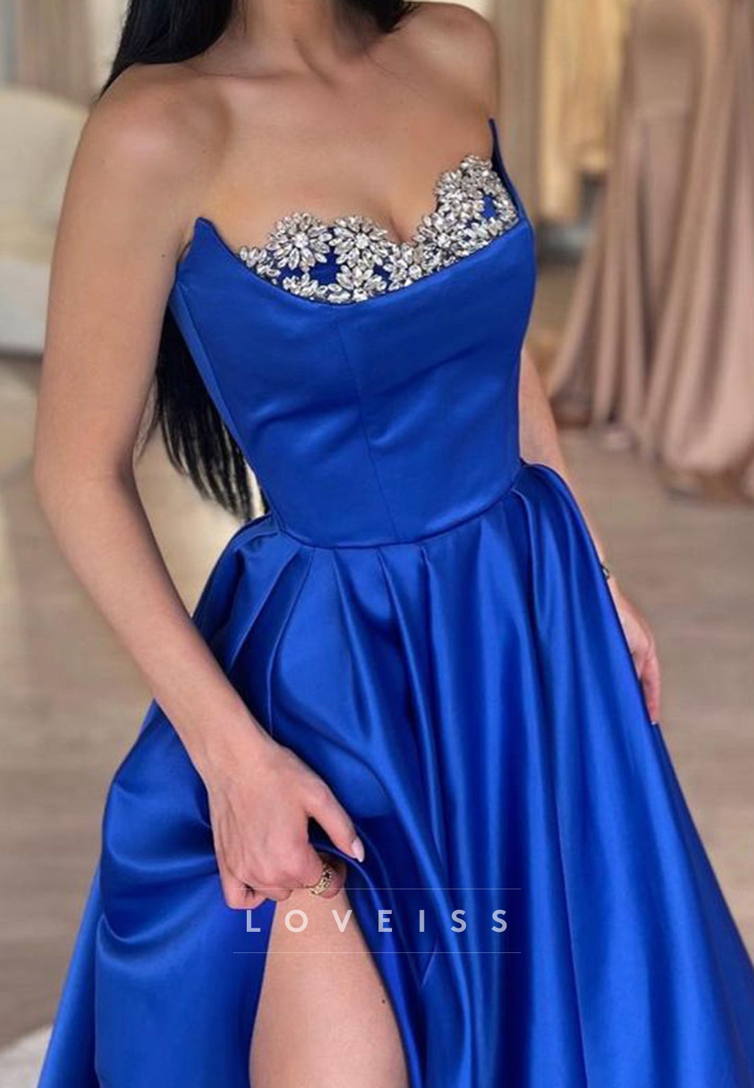Sweetheart Sleeveless Beaded Pleated A-Line Prom Dress