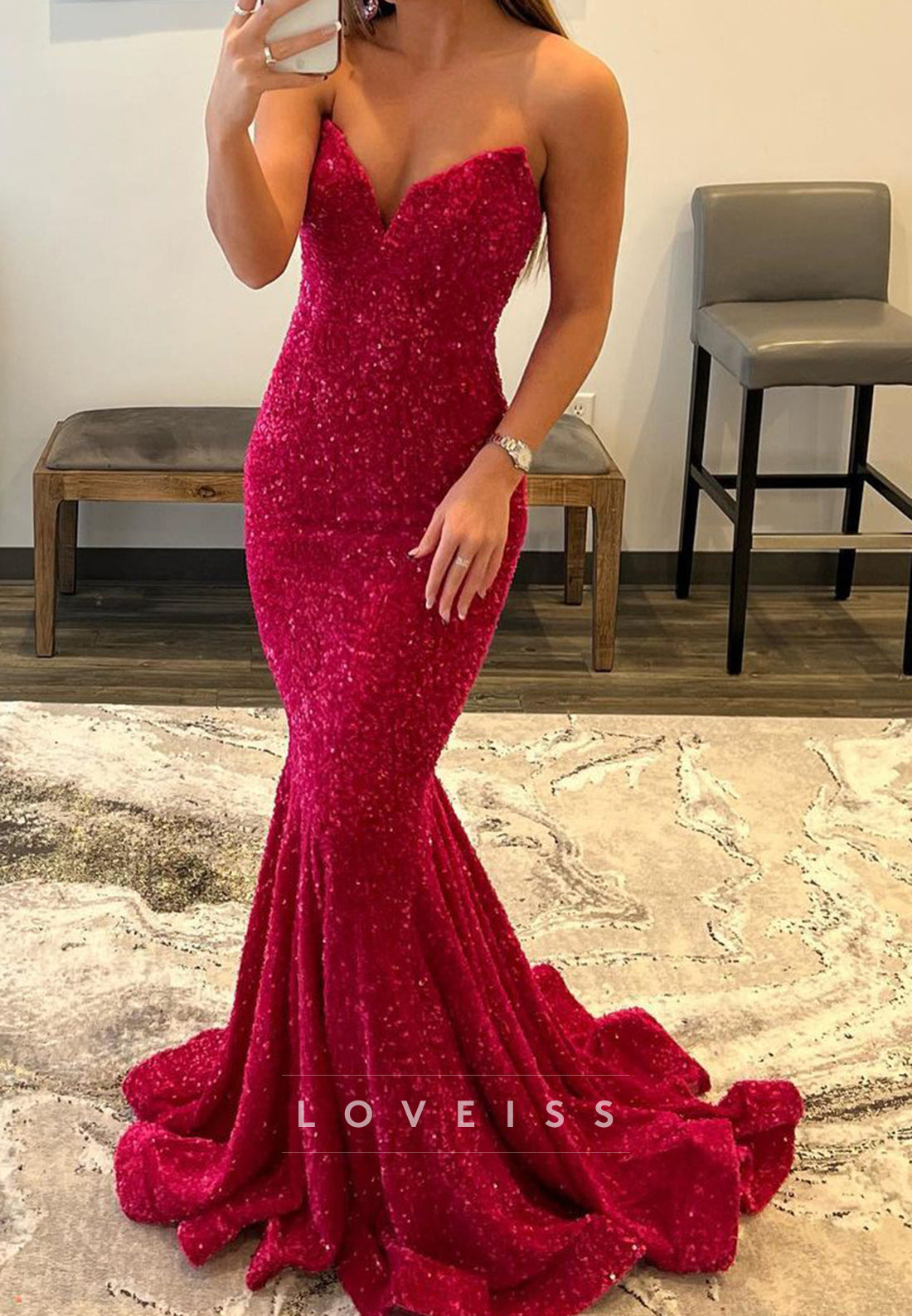 V-Neck Sleeveless Sequins Mermaid Prom Dress