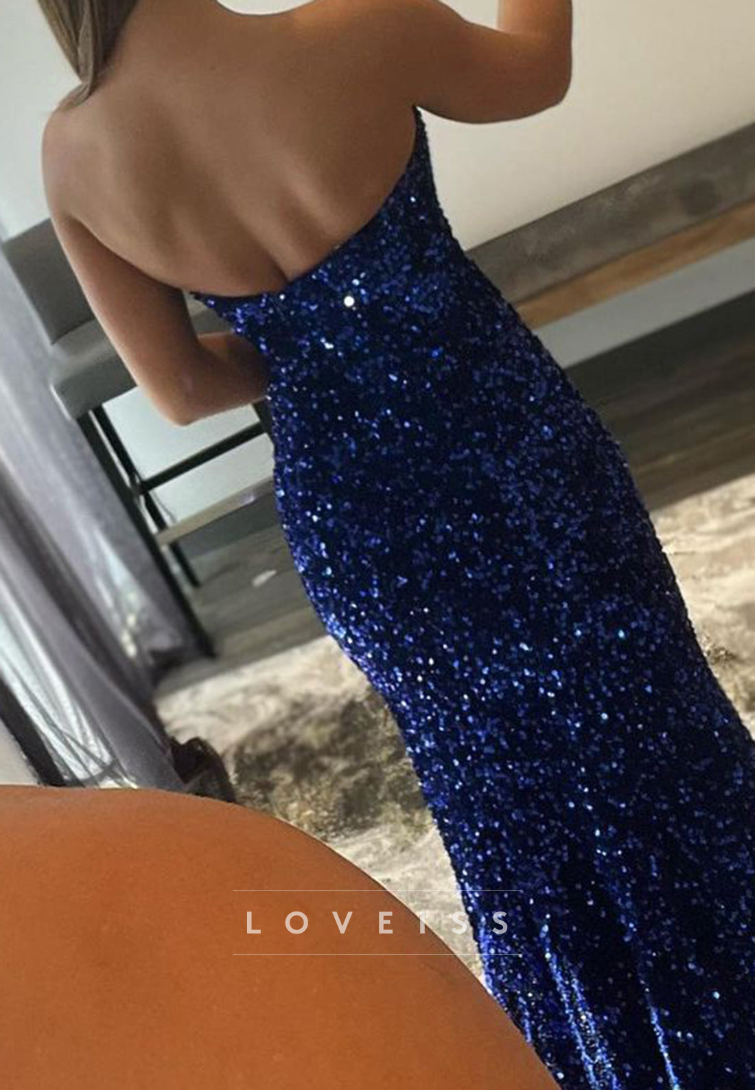 Sweetheart Sleeveless Sequins High Slit Sparkly Sheath Prom Dress