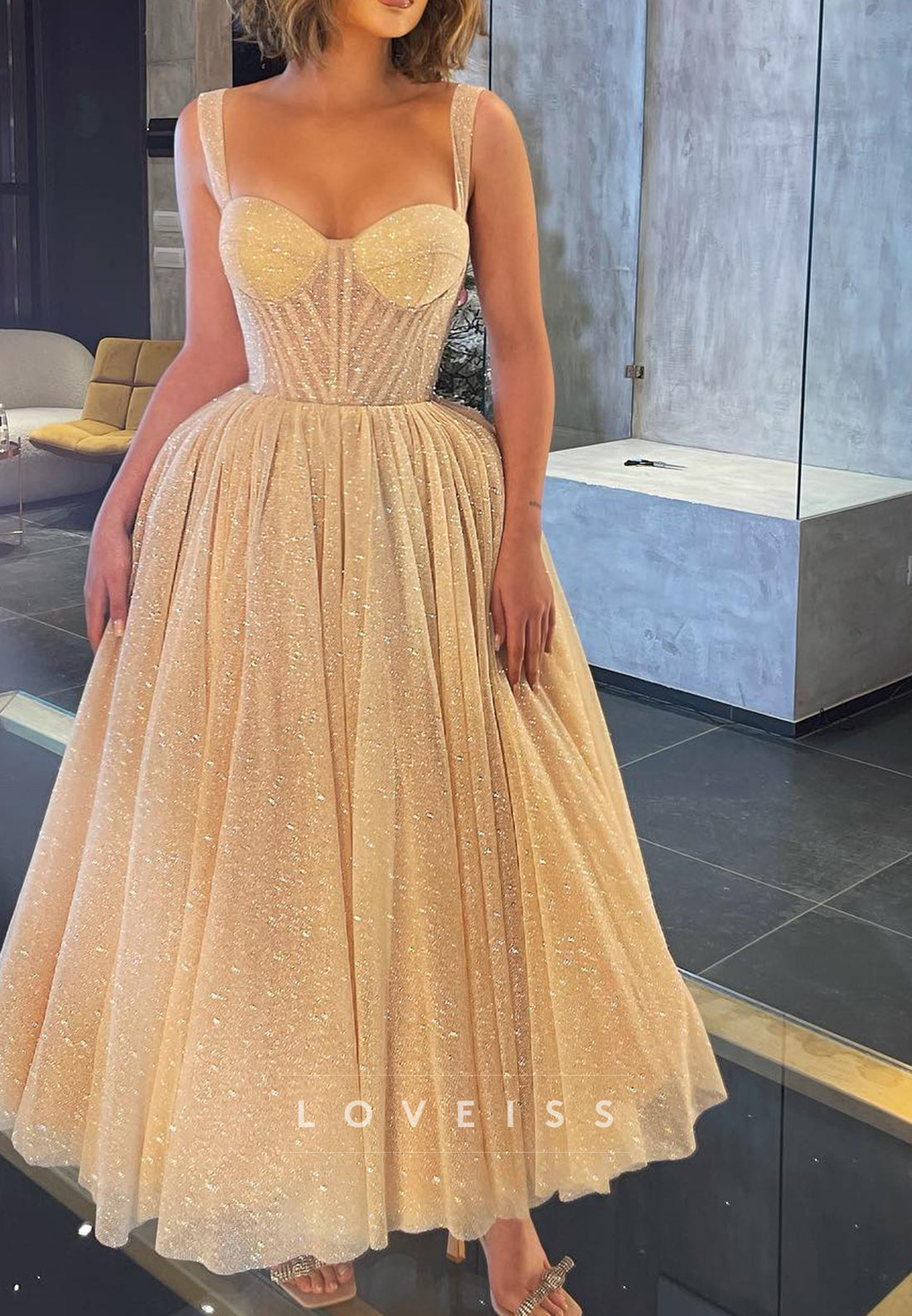 Sweetheart Sleeveless Pleated Tulle A-Line Prom Dress